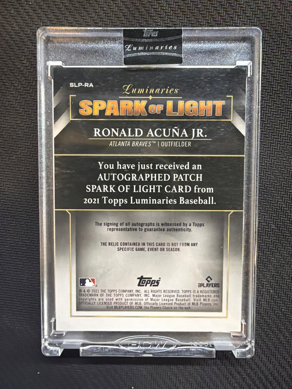 2021 Topps Luminaries Ronald Acuna Jr Spark of Light 1/1 Patch Auto Braves