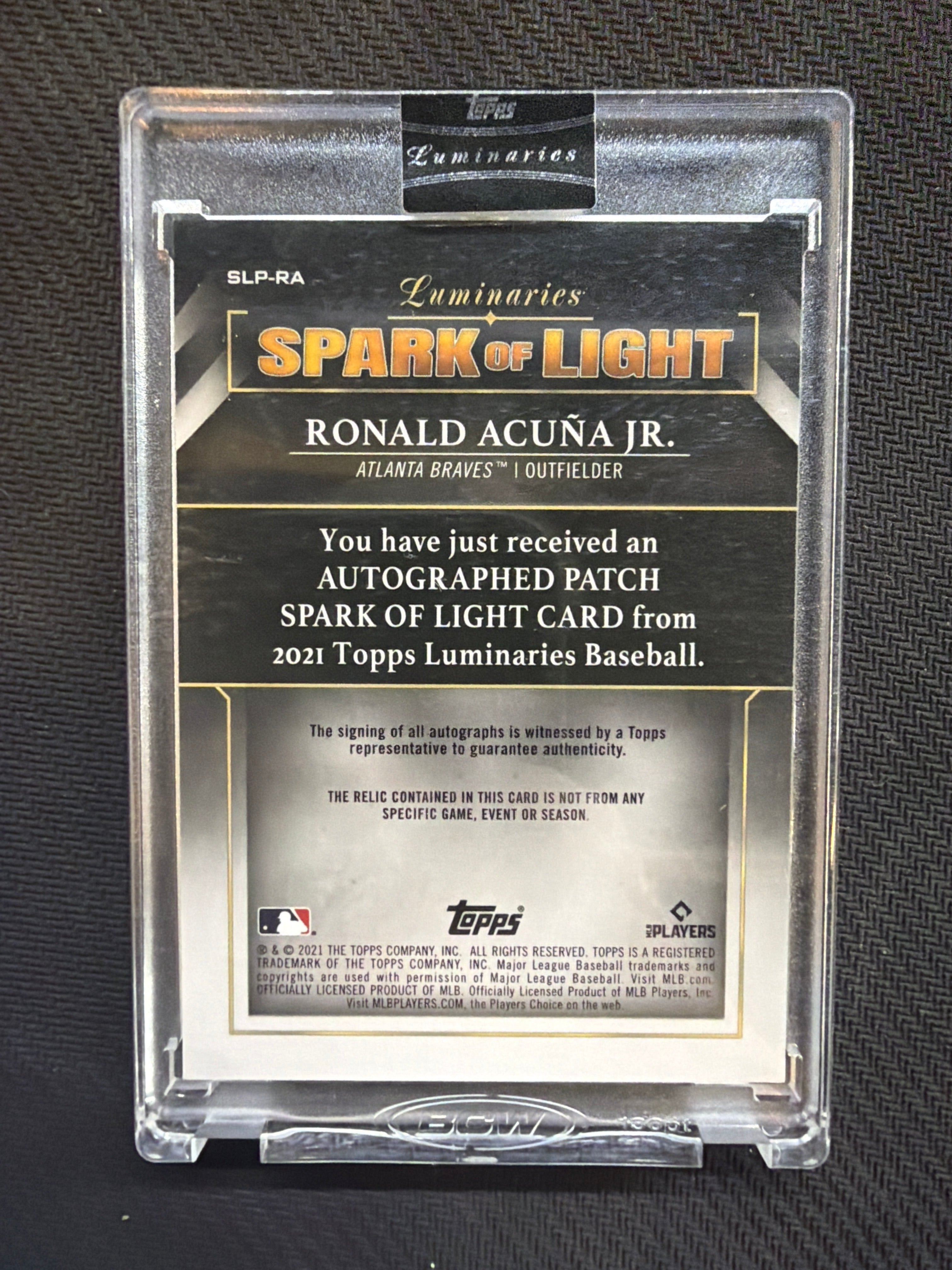 2021 Topps Luminaries Ronald Acuna Jr Spark of Light 1/1 Patch Auto Braves