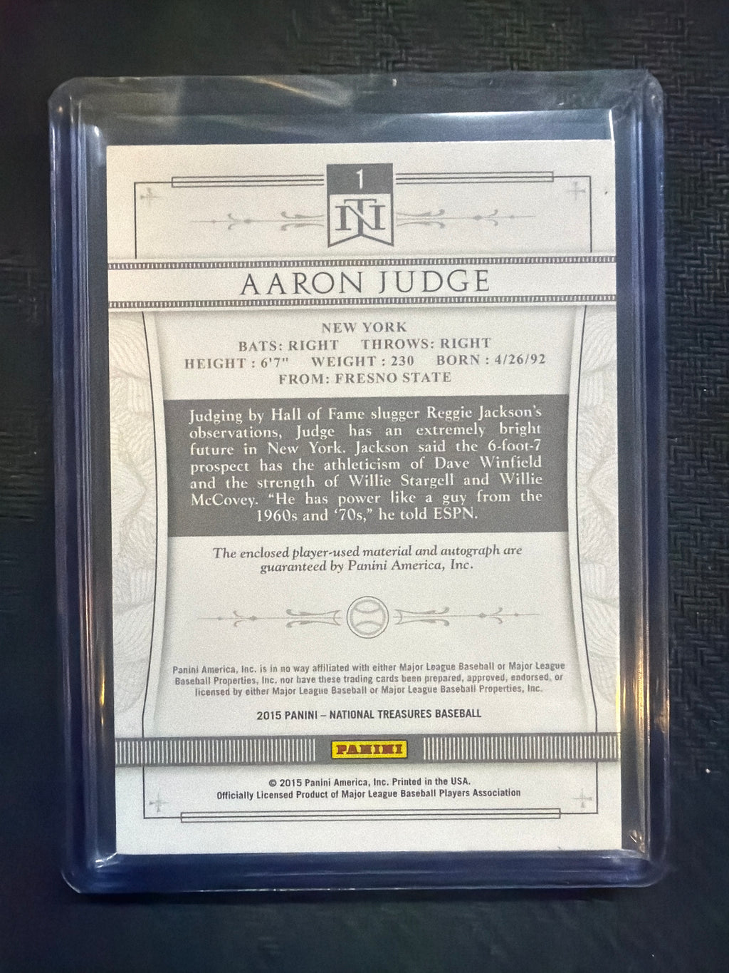 2015 Panini National Treasures Aaron Judge Patch Auto /99 Yankees
