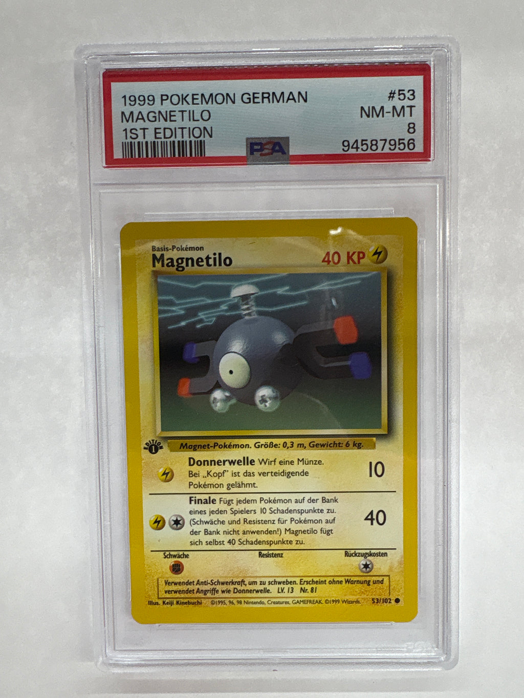 1999 German Pokemon 1st Edition Magnetilo (Magnemite) 53 PSA 8
