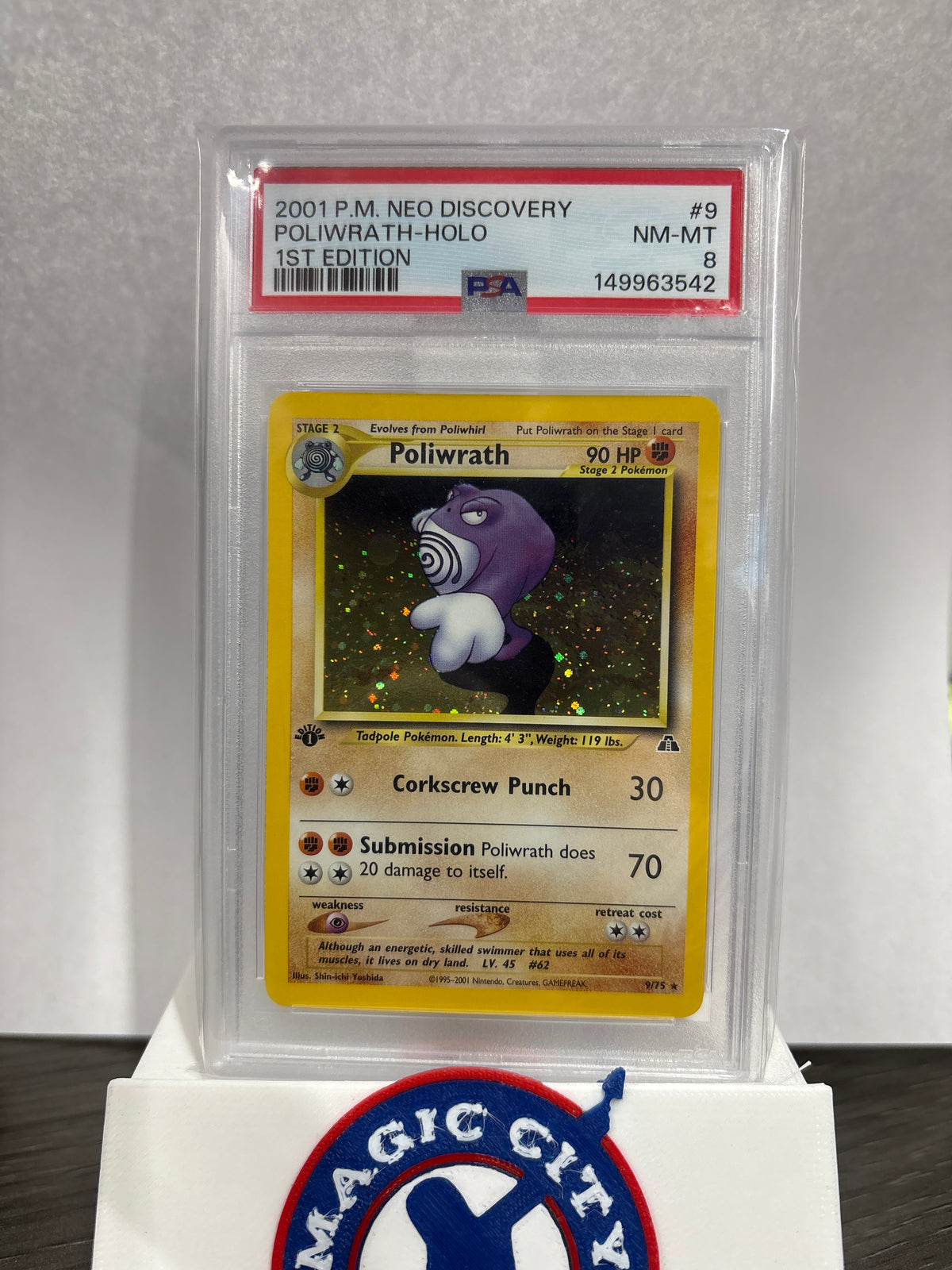 2001 Pokemon Neo Discovery Poliwrath Holo 9 1st Edition PSA 8
