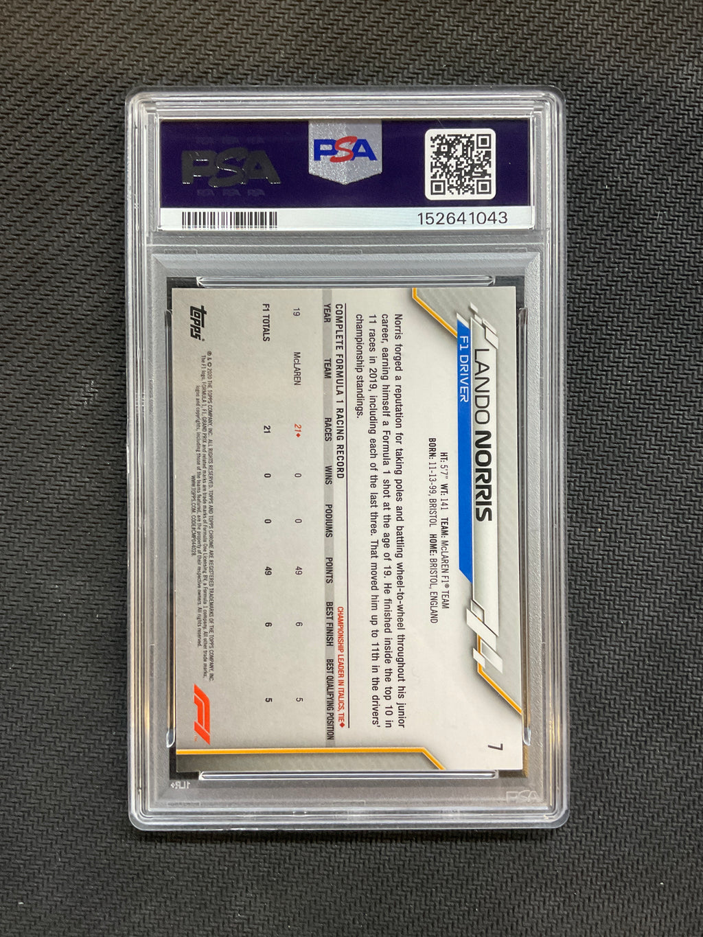 2020 Topps Chrome F1 Lando Norris Rookie PSA 10
