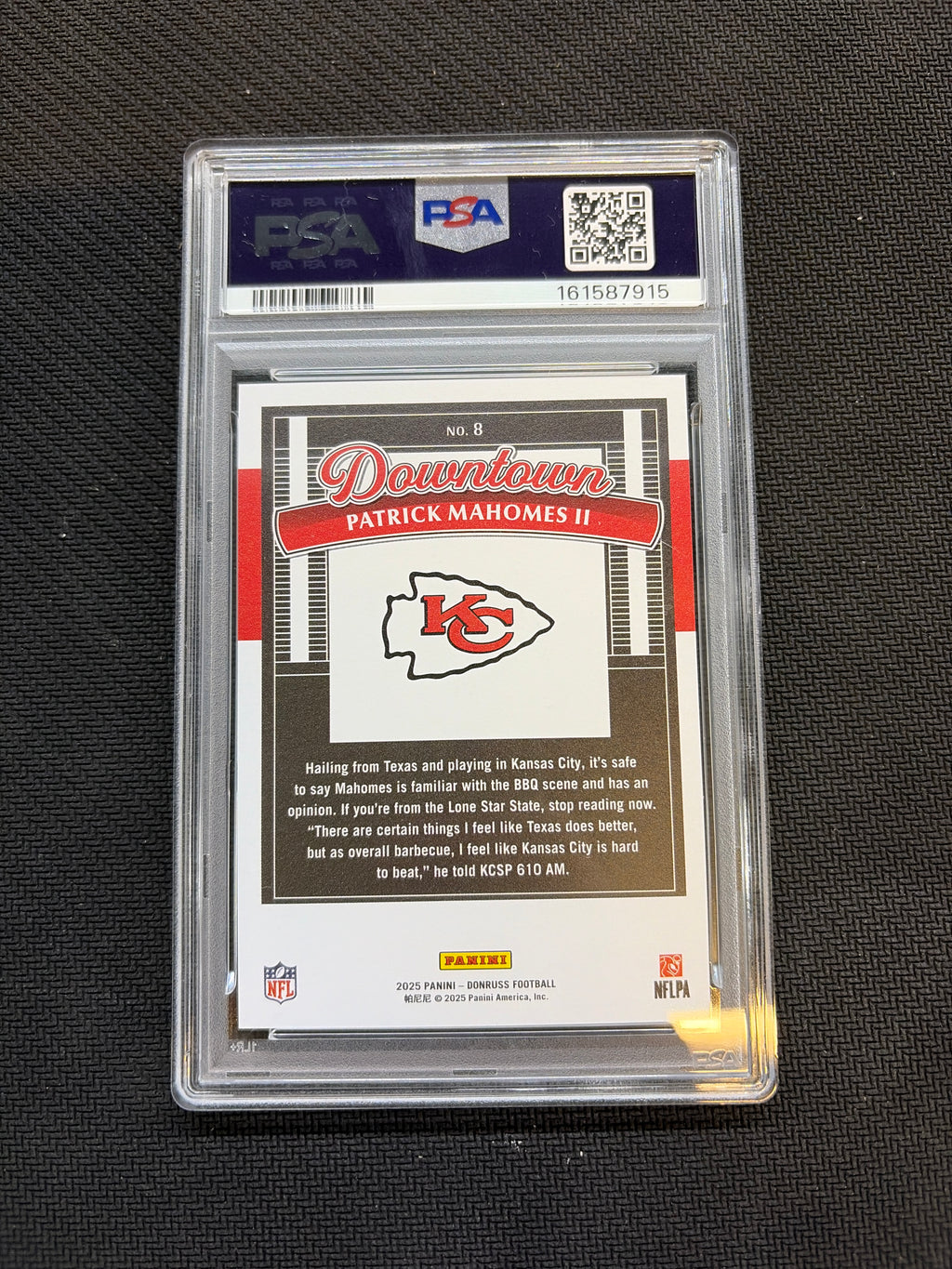 2025 Donruss Patrick Mahomes II #8 Downtown! PSA 10 Cheifs 915