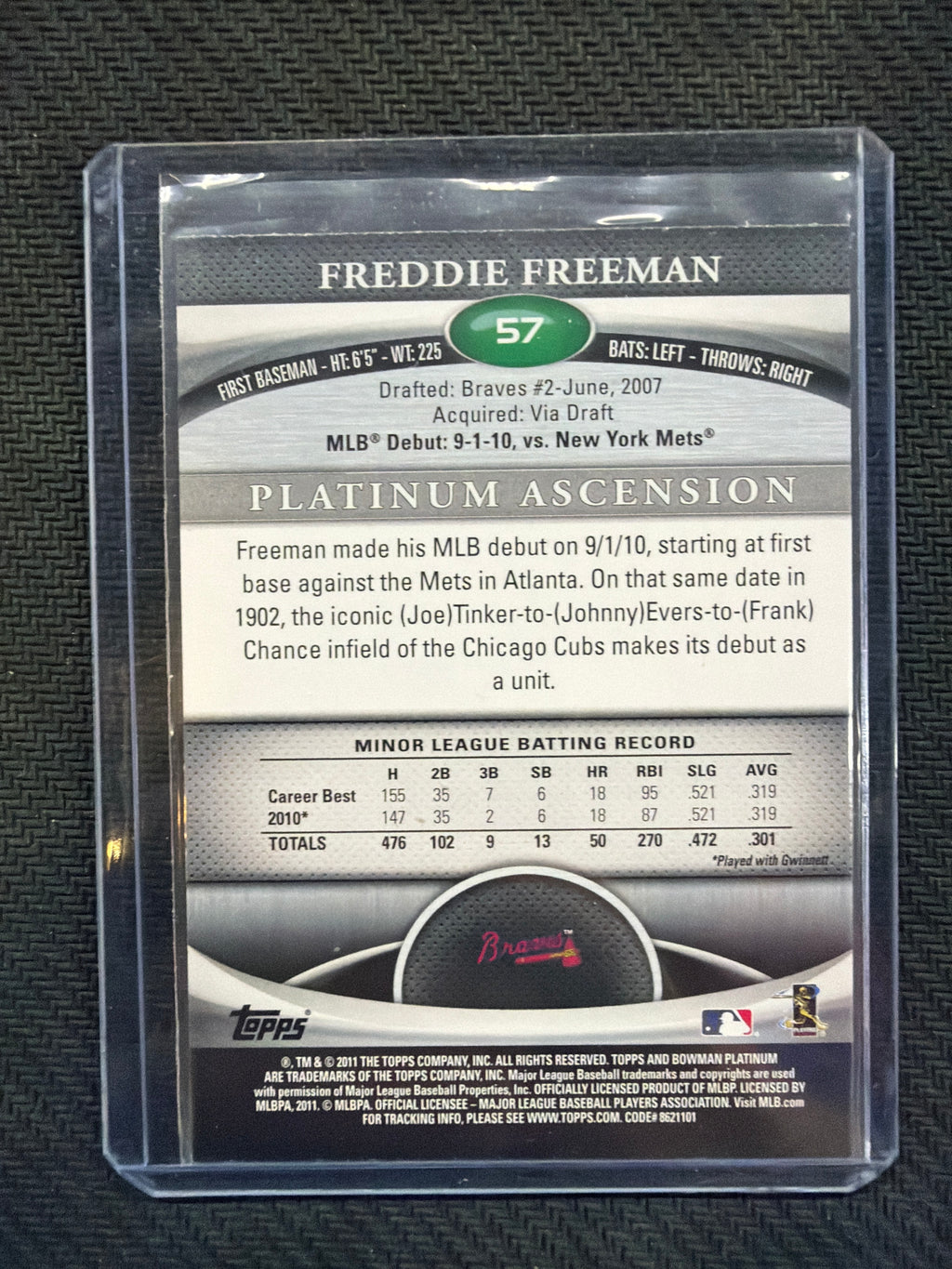2011 Topps Platinum Freddie Freeman Rookie #57 Braves