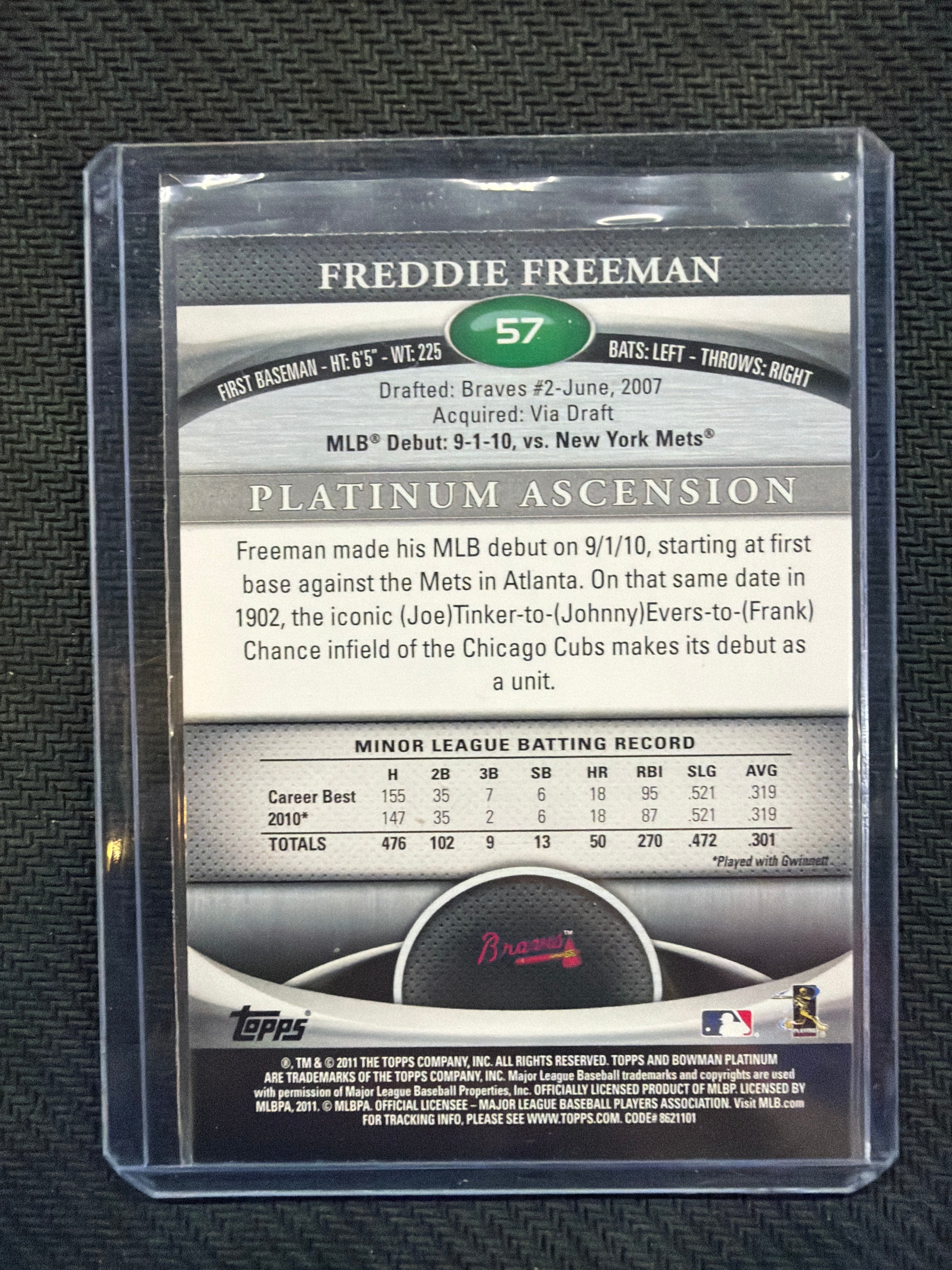 2011 Topps Platinum Freddie Freeman Rookie #57 Braves
