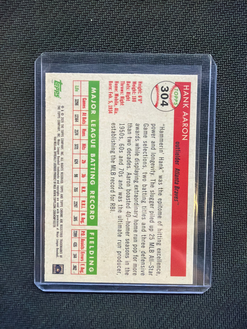 2025 Topps Chrome Platinum Hank Aaron Topps Refractor /499
