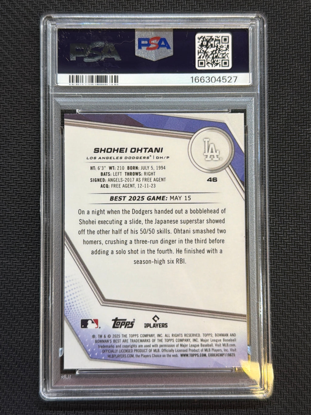 2025 Bowman's Best Shohei Ohtani Aqua /199 PSA 10 Dodgers 527