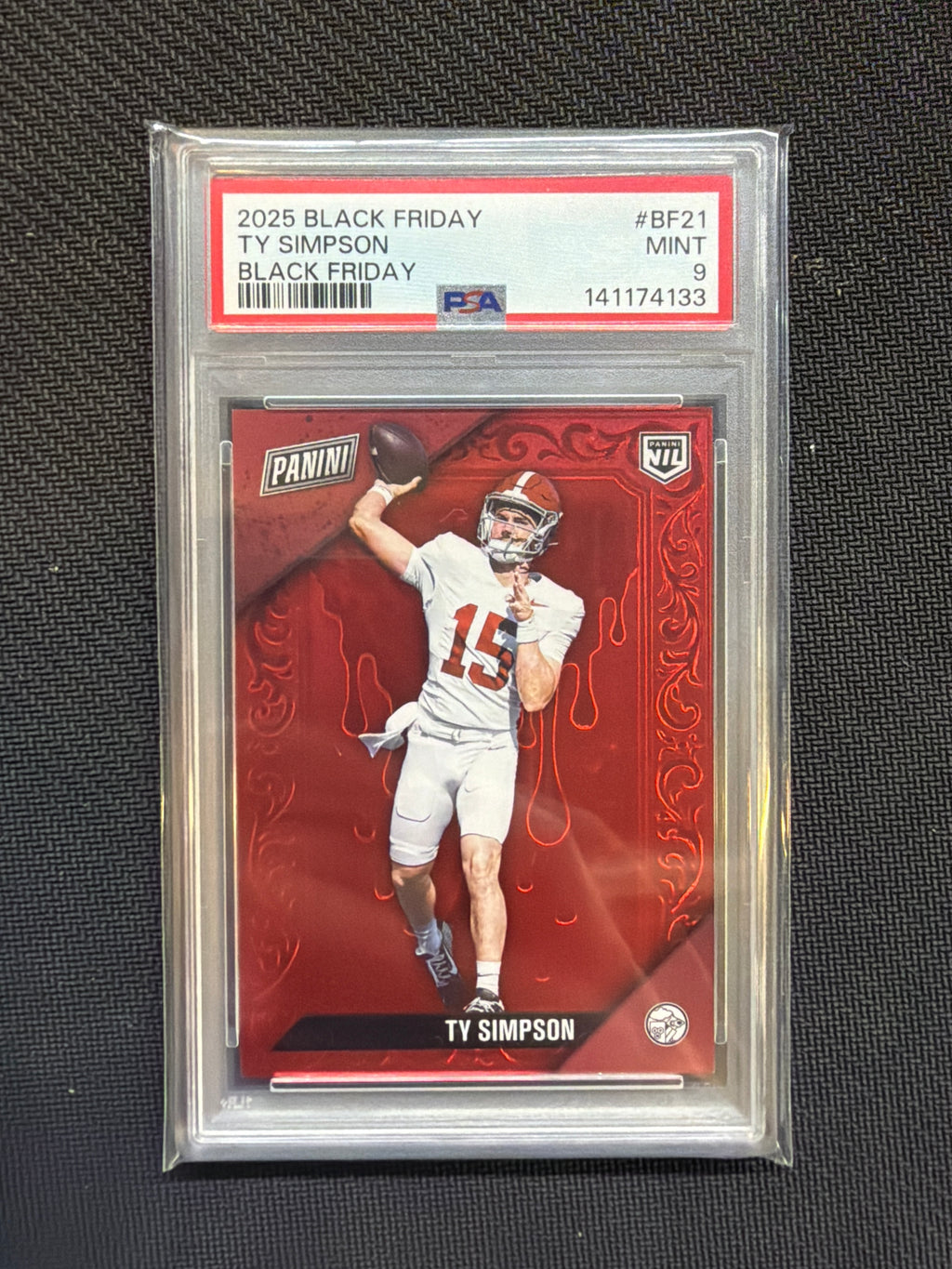 2025 Panini Black Friday Ty Simpson Red /75 PSA 9 Alabama