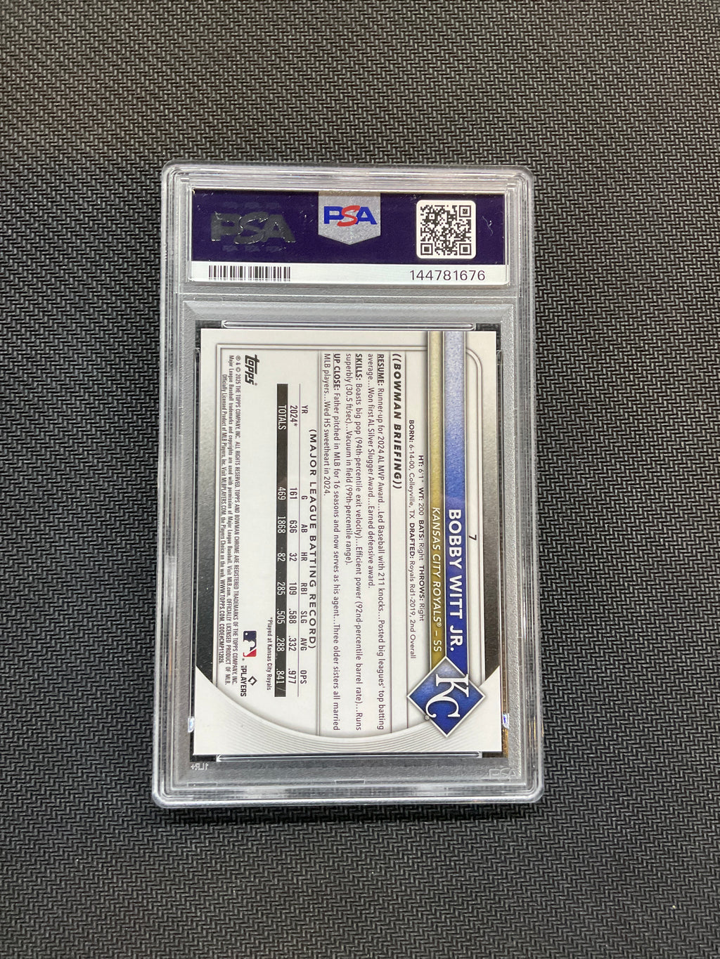 2025 Bowman Chrome Bobby Witt Jr. Purple /250 PSA 9 Royals