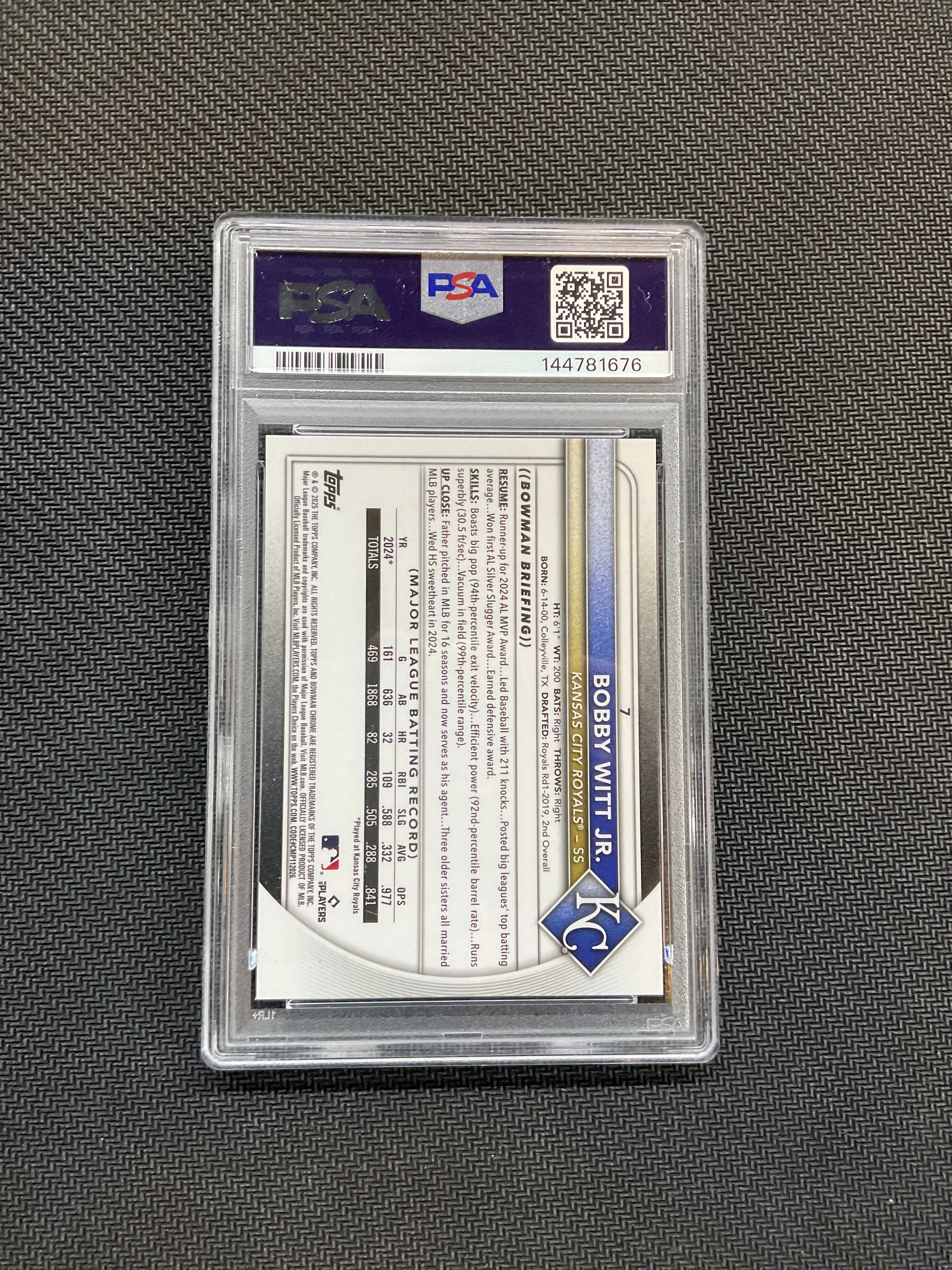 2025 Bowman Chrome Bobby Witt Jr. Purple /250 PSA 9 Royals