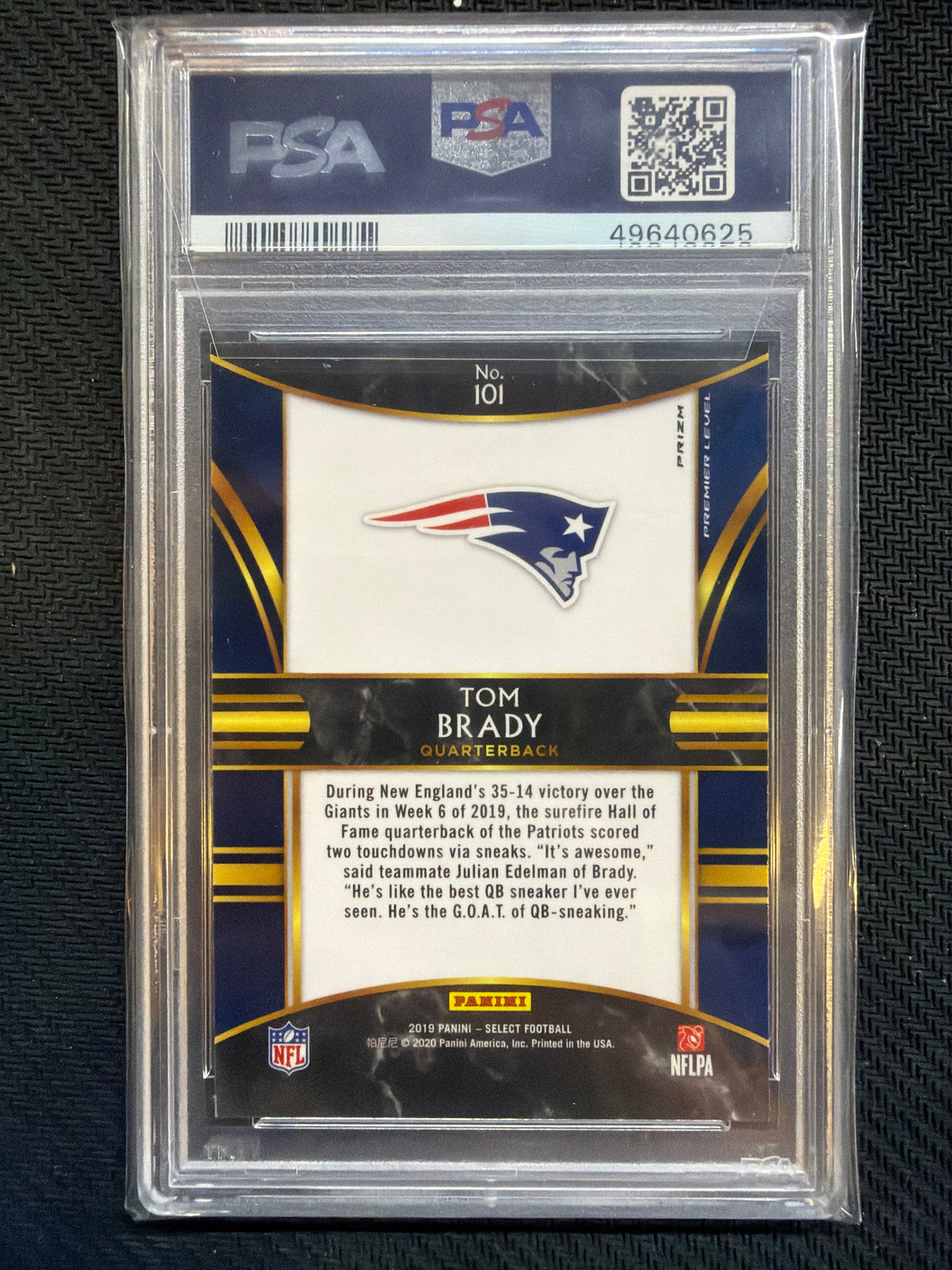 2019 Panini Select Tom Brady Silver Prizm #101 PSA 9 Patriots