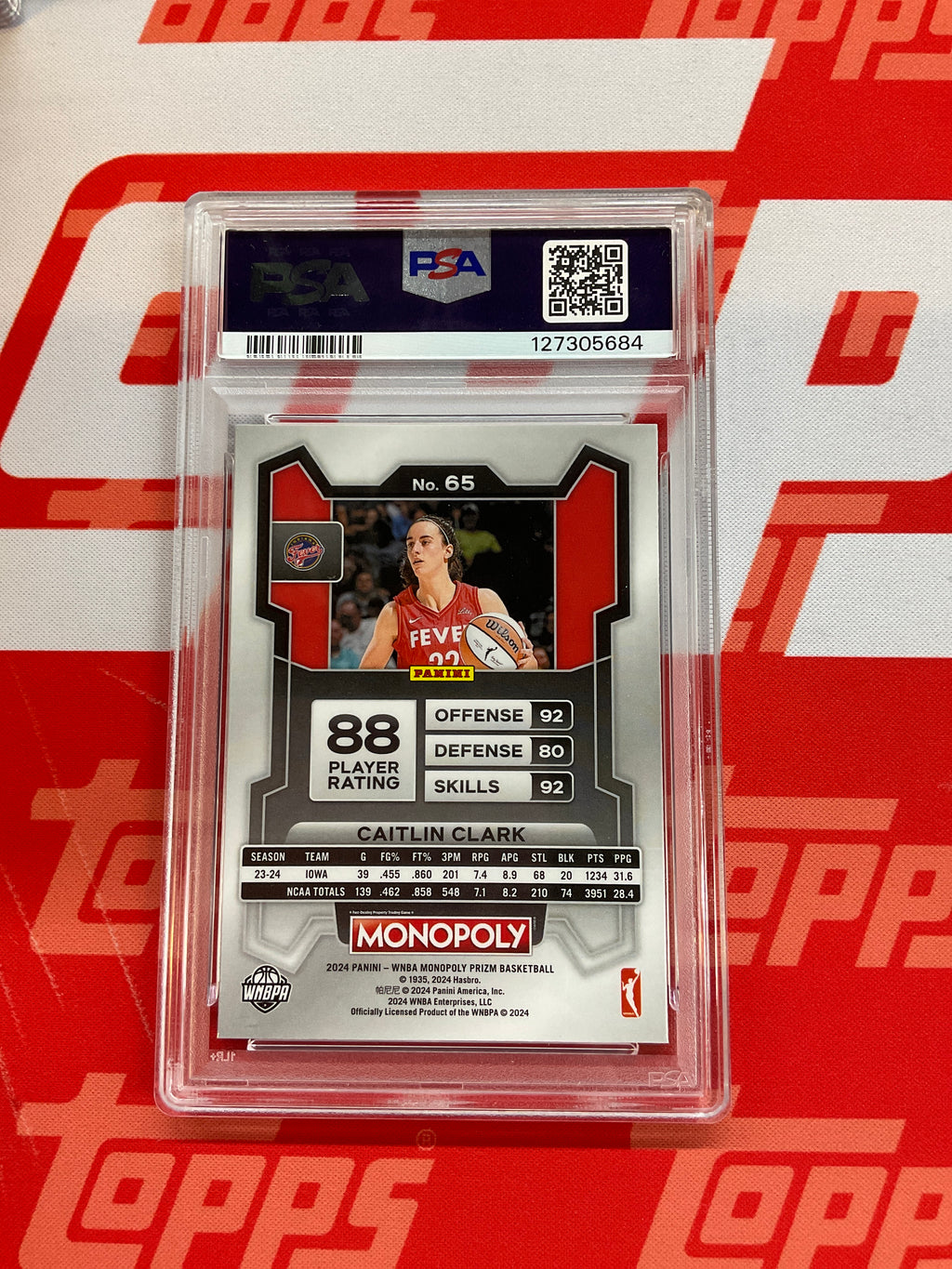 2024 Prizm WNBA Monopoly Caitlin Clark Rookie PSA 9 684