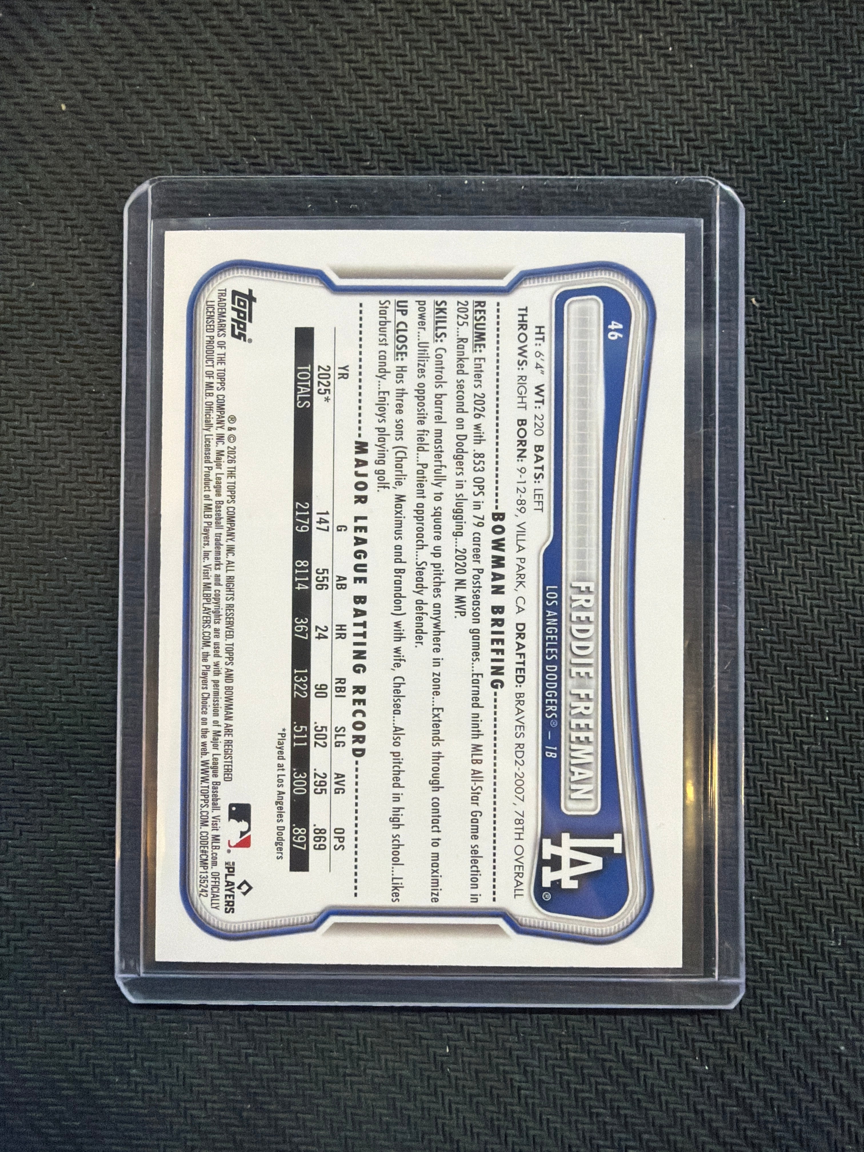 2026 Bowman Paper Freddie Freeman Orange /25 Dodgers
