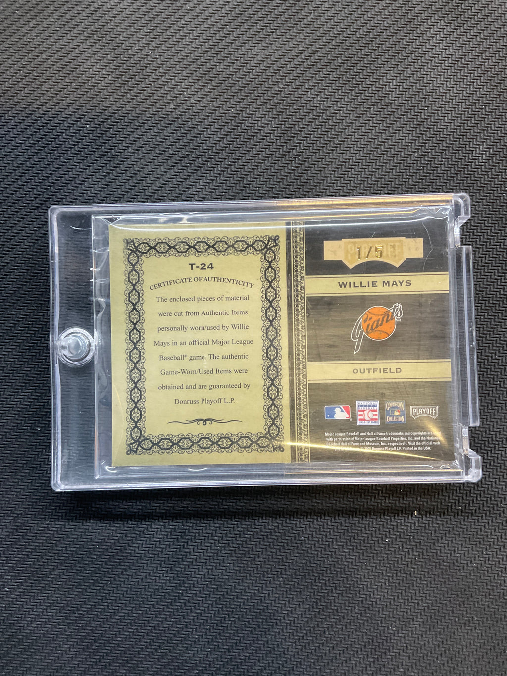 2005 Donruss Playoff Willie Mays Patch Auto /5 Timeline Giants