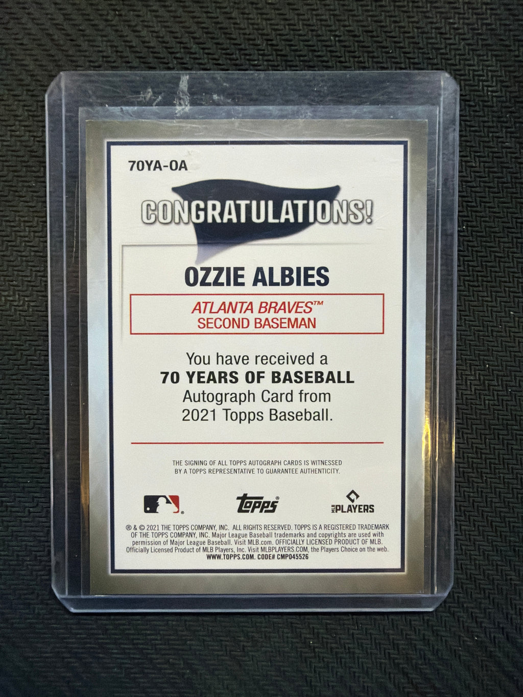 2021 Topps 70 Years Of Baseball Ozzie Albies Auto Braves