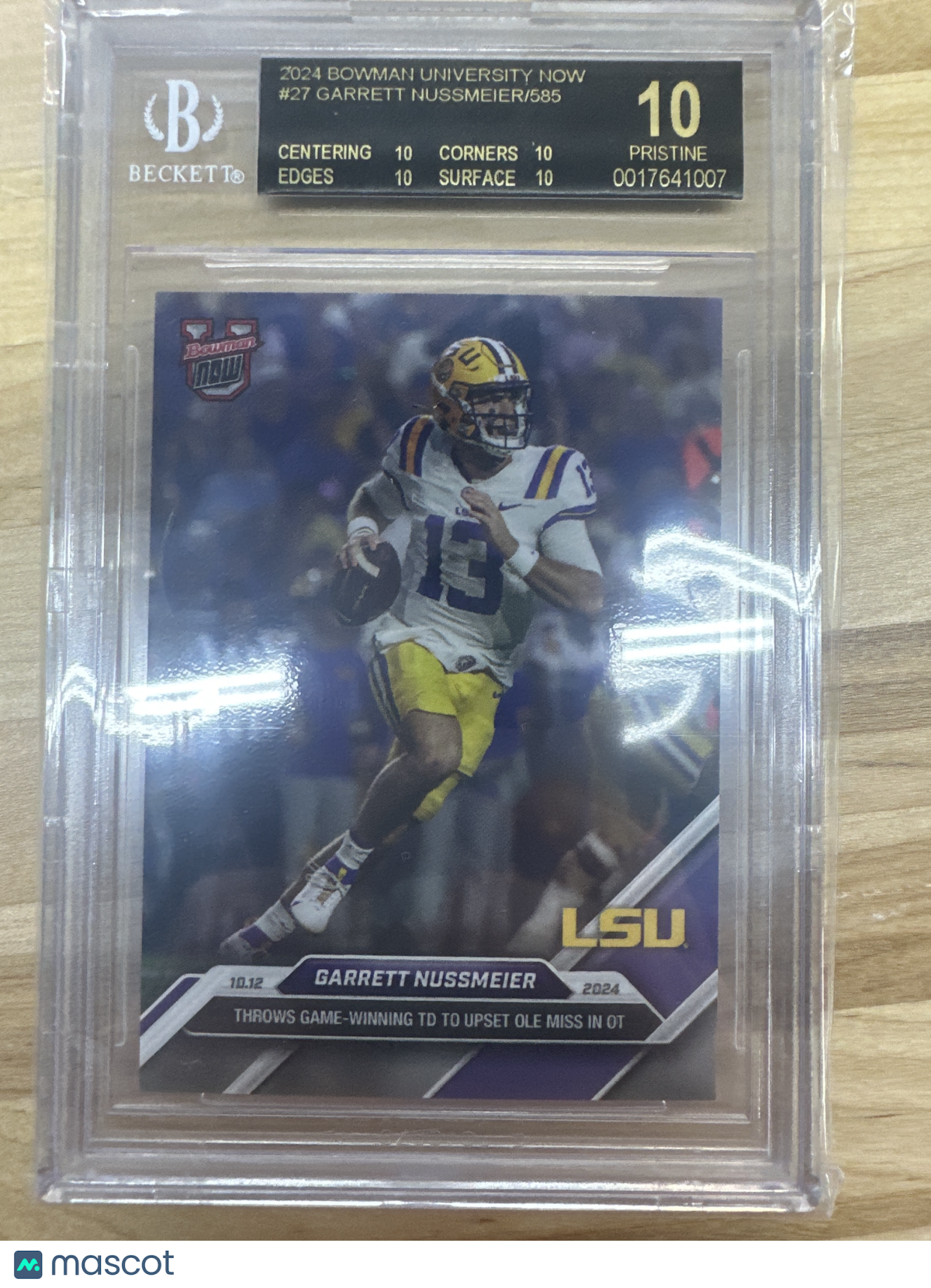 2024 Bowmna Now #27 Garrett Nussmeier BGS 10 BLACK LABEL