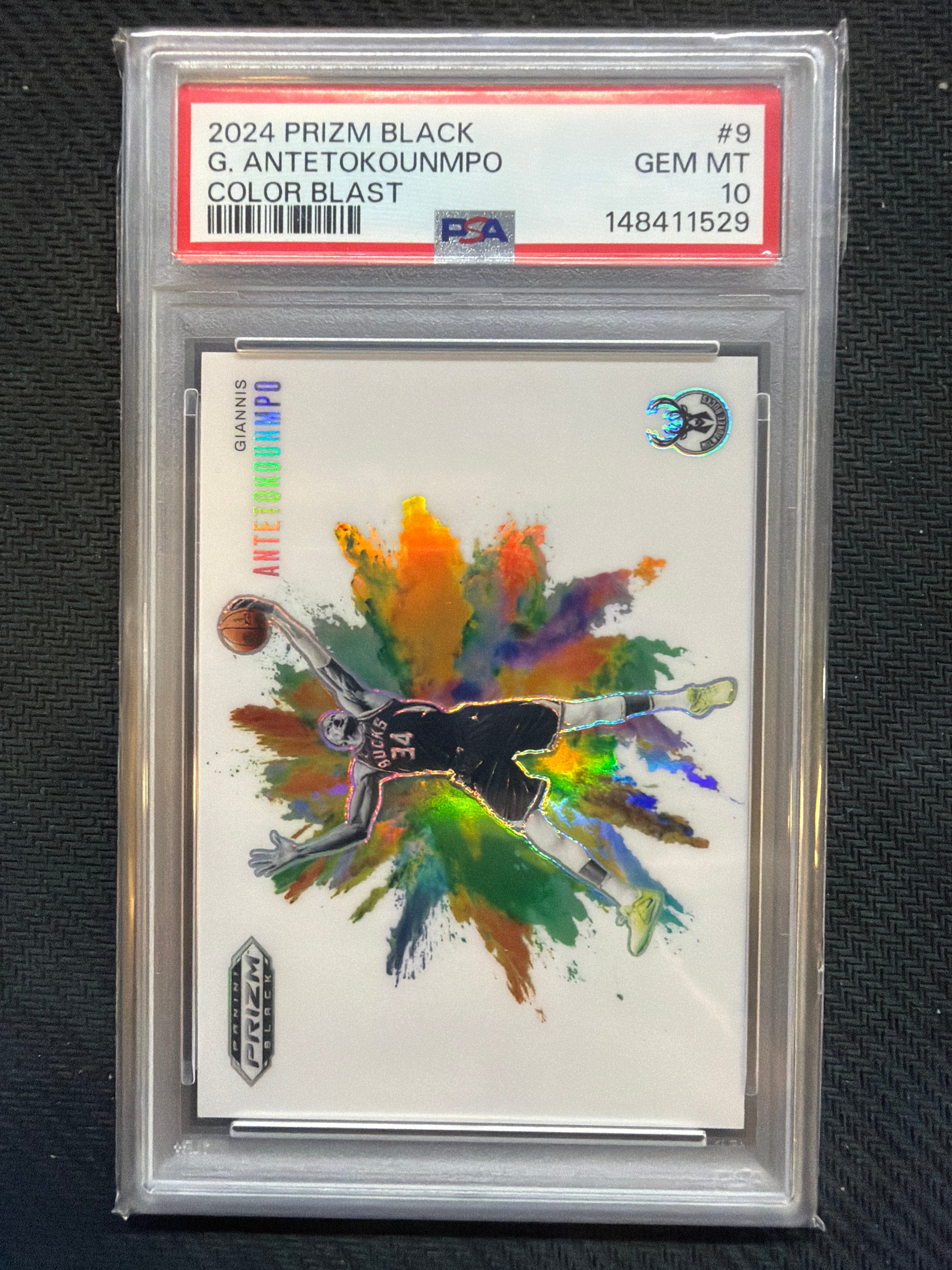 2024 Prizm Black Giannis Antetokounmpo Color Blast PSA 10 #9 529 Bucks