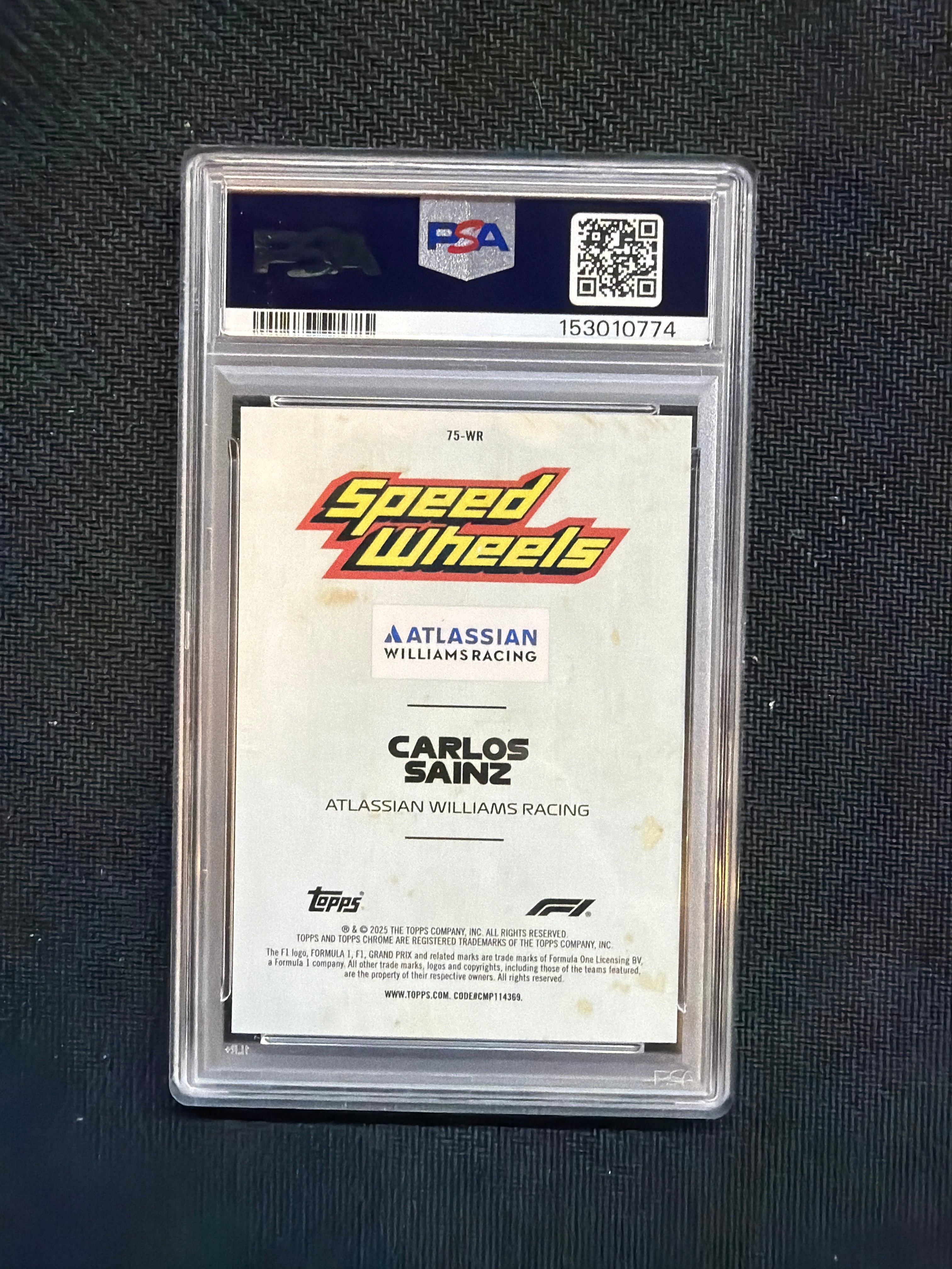 2025 Topps Chrome F1 Sapphire Carlos Sainz Black & White /15 PSA 9