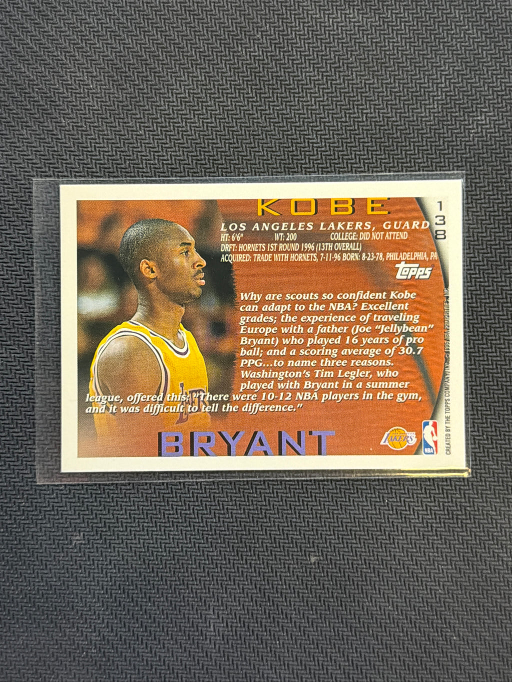 1996-97 Topps Kobe Bryant Rookie #138 Lakers