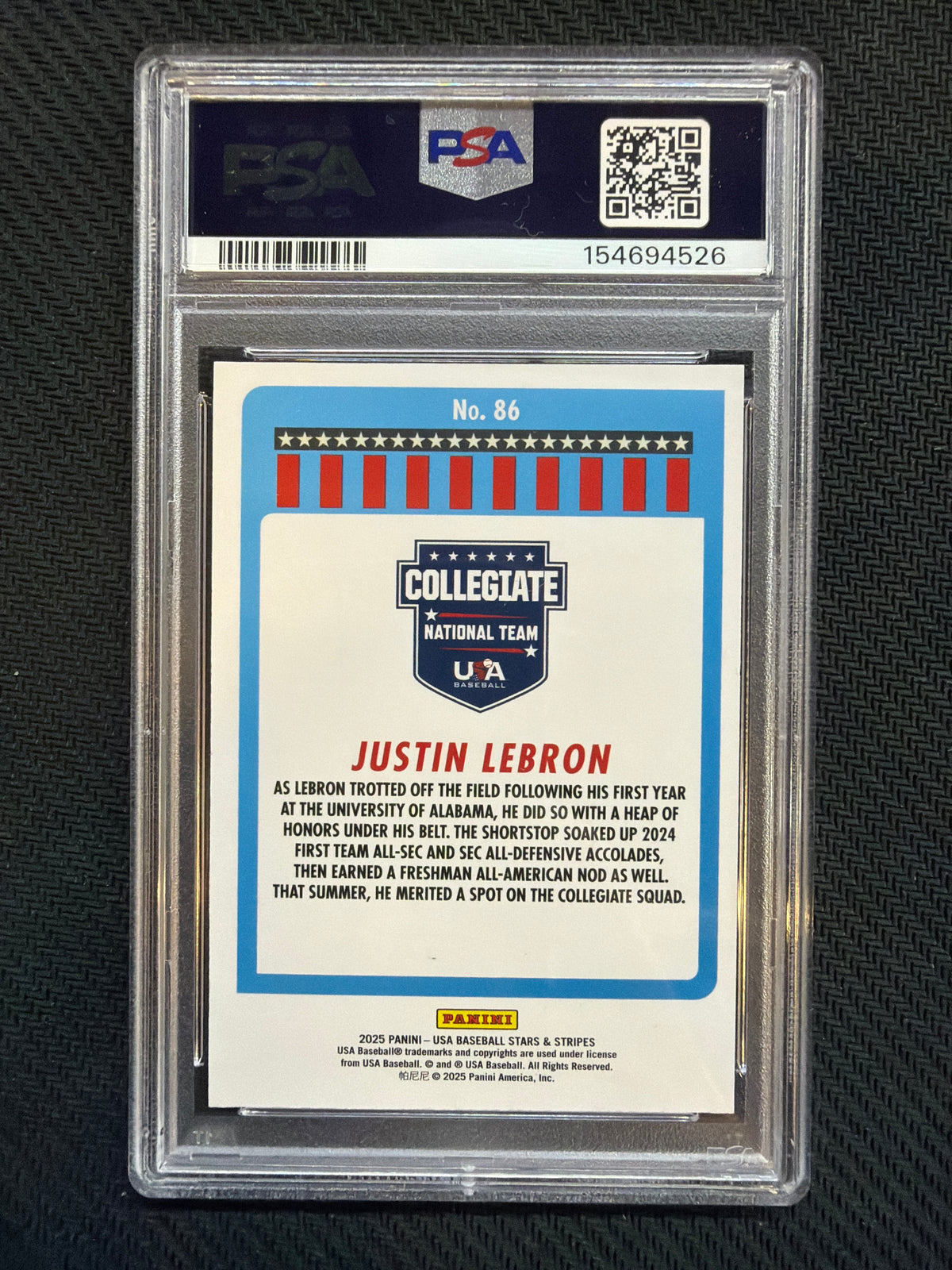 2025 Panini Stars & Stripes Justin LeBron Rookie PSA 7 526