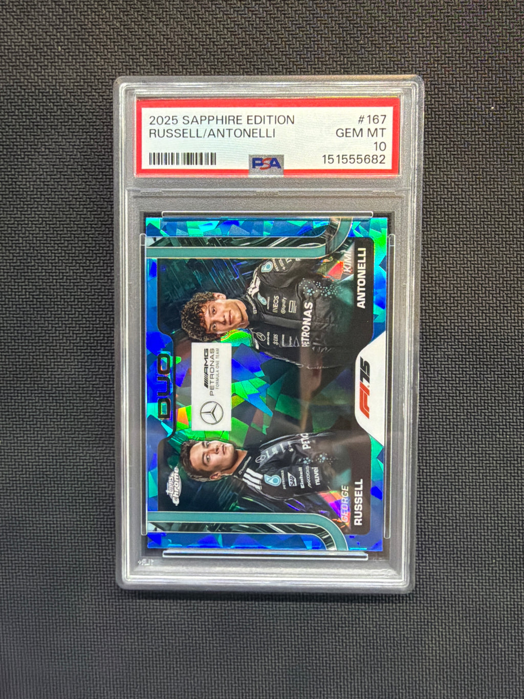2025 Topps Chrome F1 Sapphire Kimi Antonelli George Russell Duo PSA 10