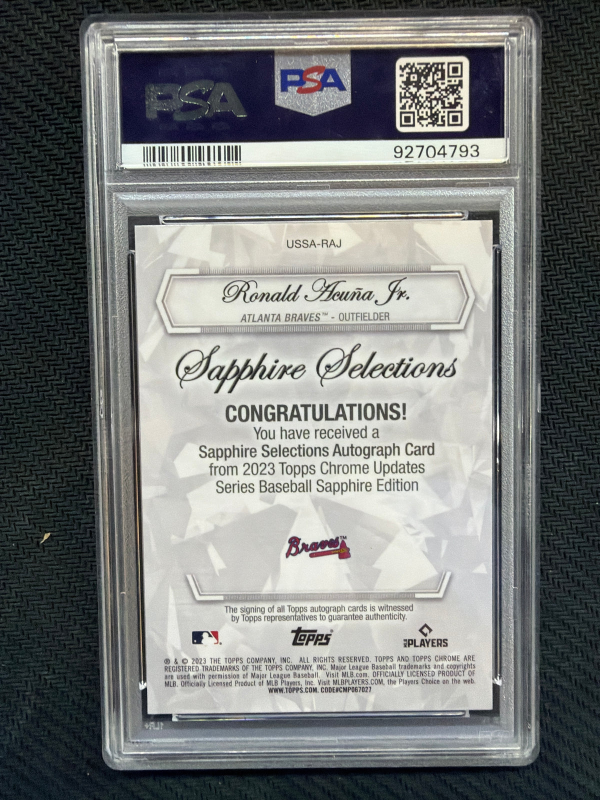 2023 Topps Chrome Update Sapphire Ronald Acuna Jr. Superfractor Auto 1/1 PSA 10 Braves