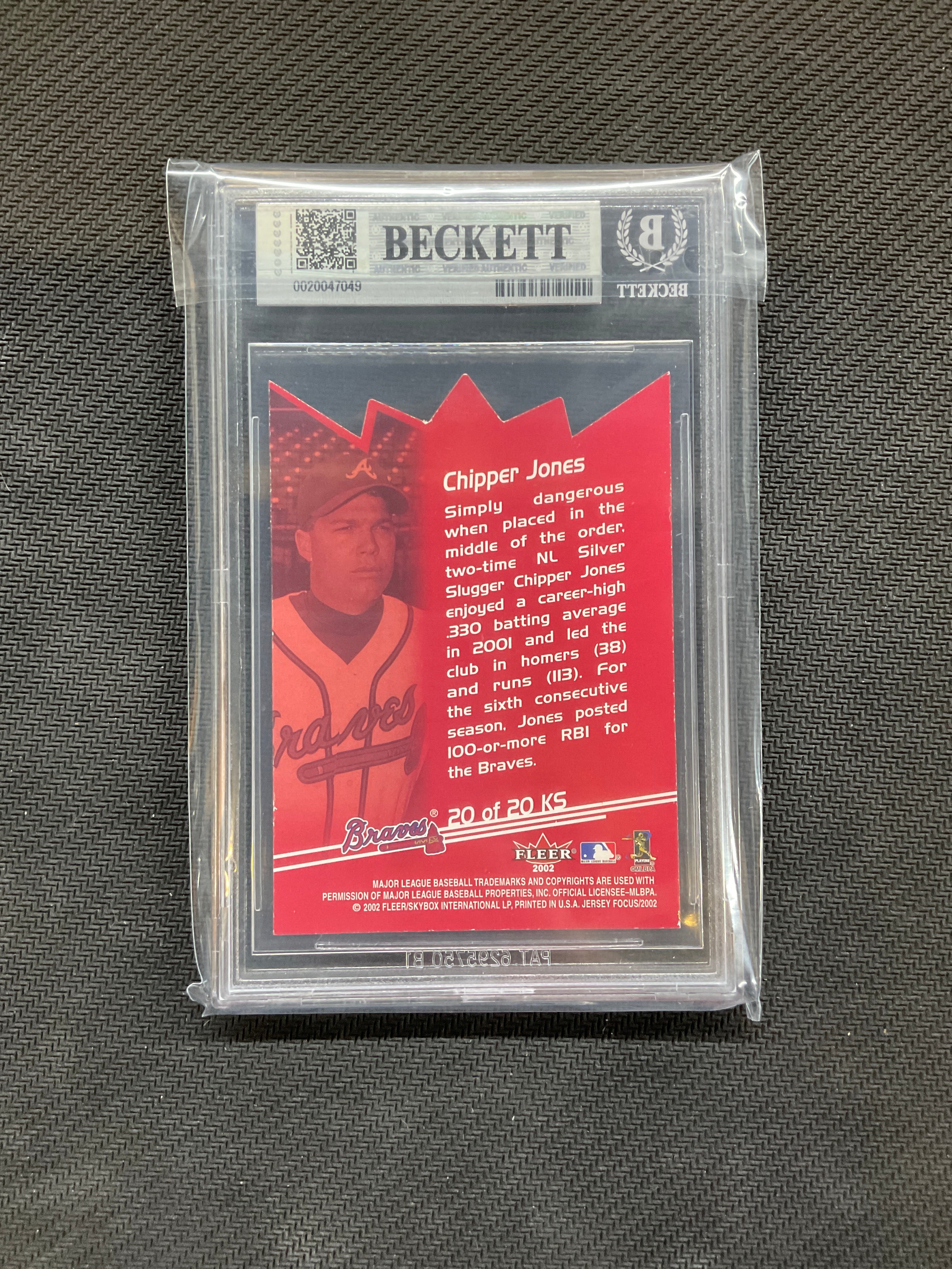 2002 Fleer Focus JE Chipper Jones Kings of Swing BGS 9
