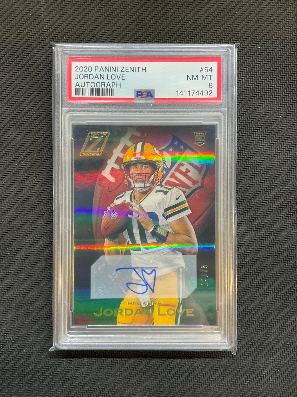 2020 Zenith Jordan Love Rookie Auto /75 PSA 8 Packers
