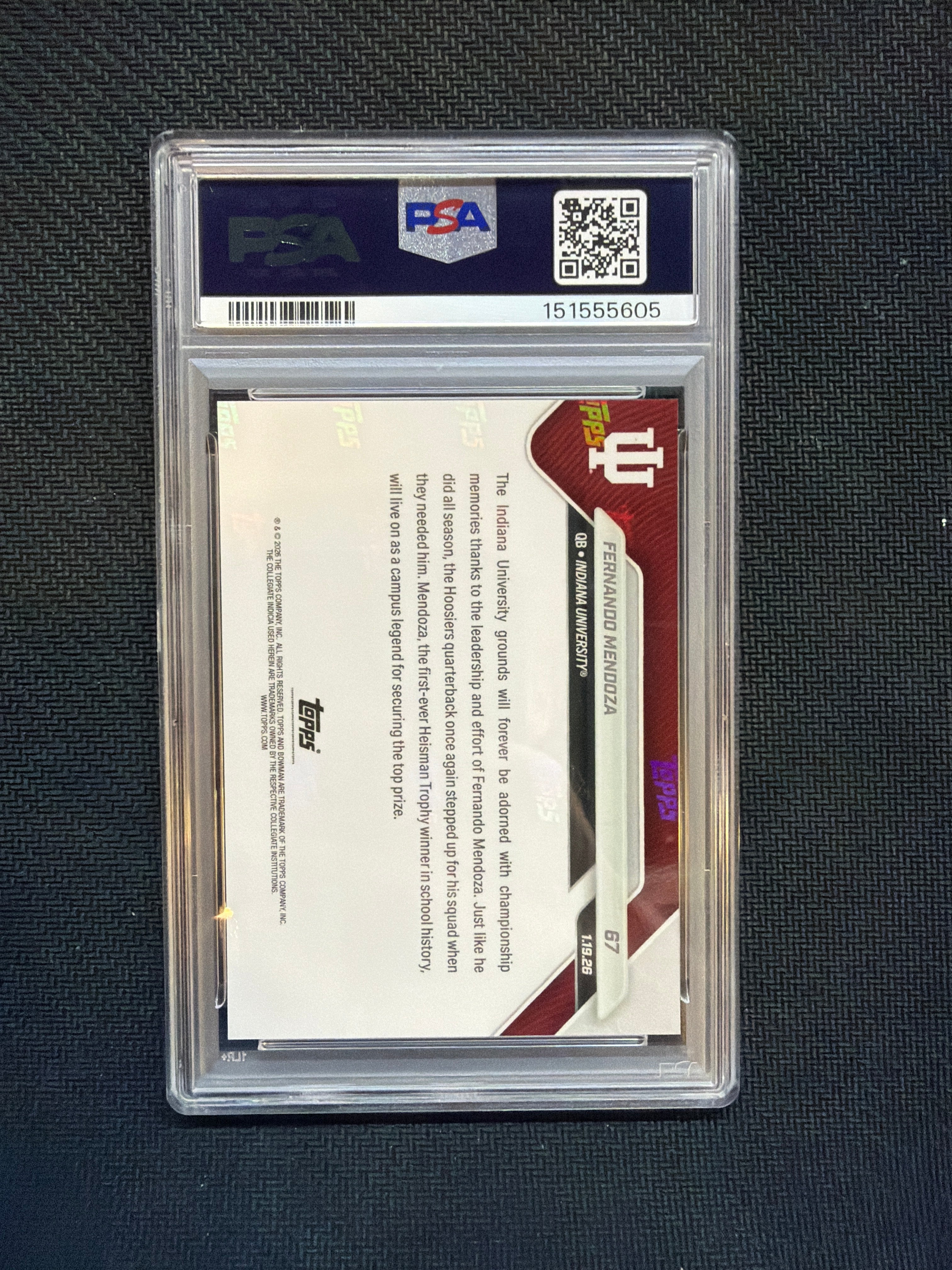 2025 Bowman U Now Fernando Mendoza Rookie #67 PSA 10 Indiana 605