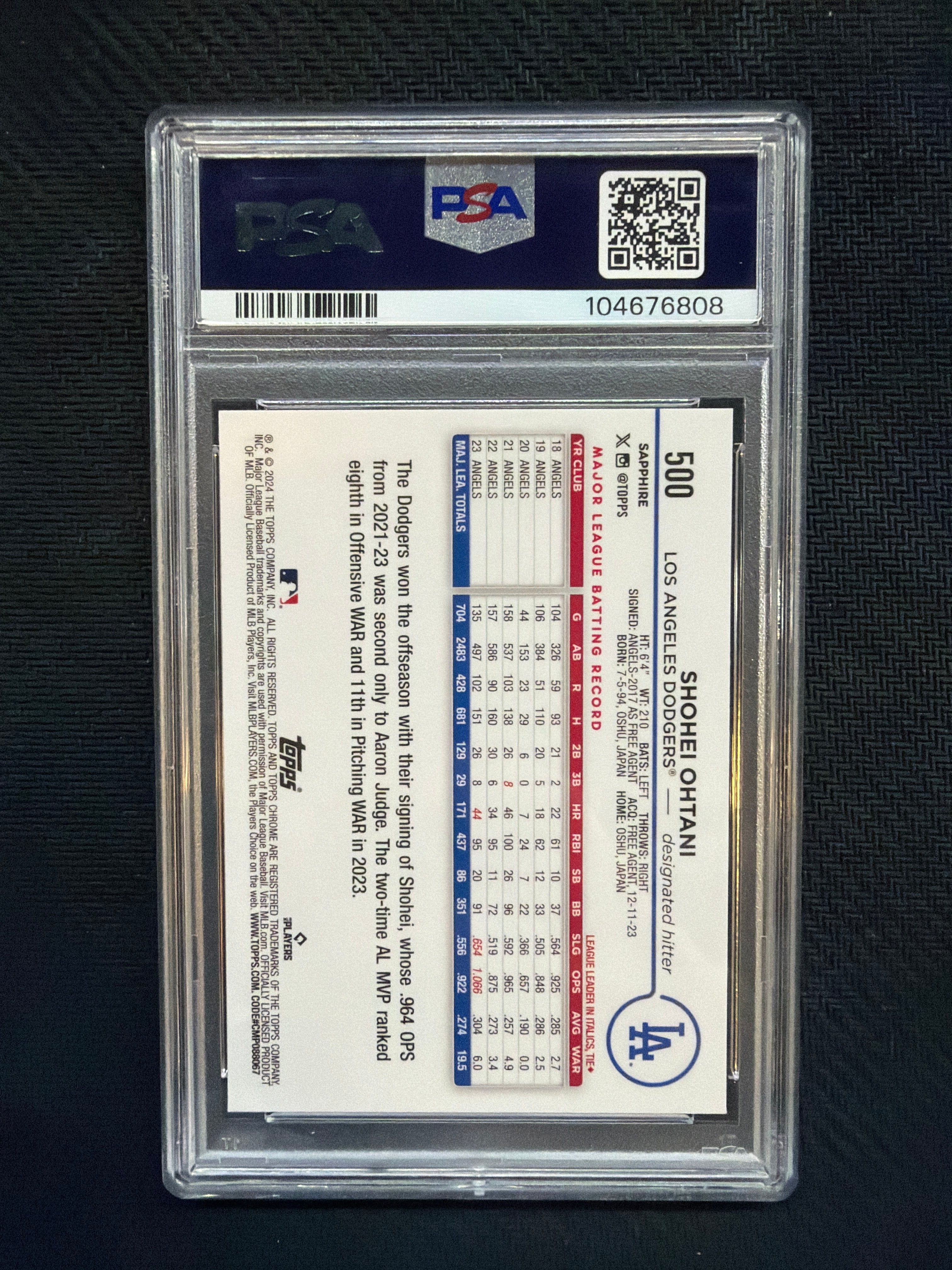 2024 Topps Chrome Sapphire Shohei Ohtani PSA 10