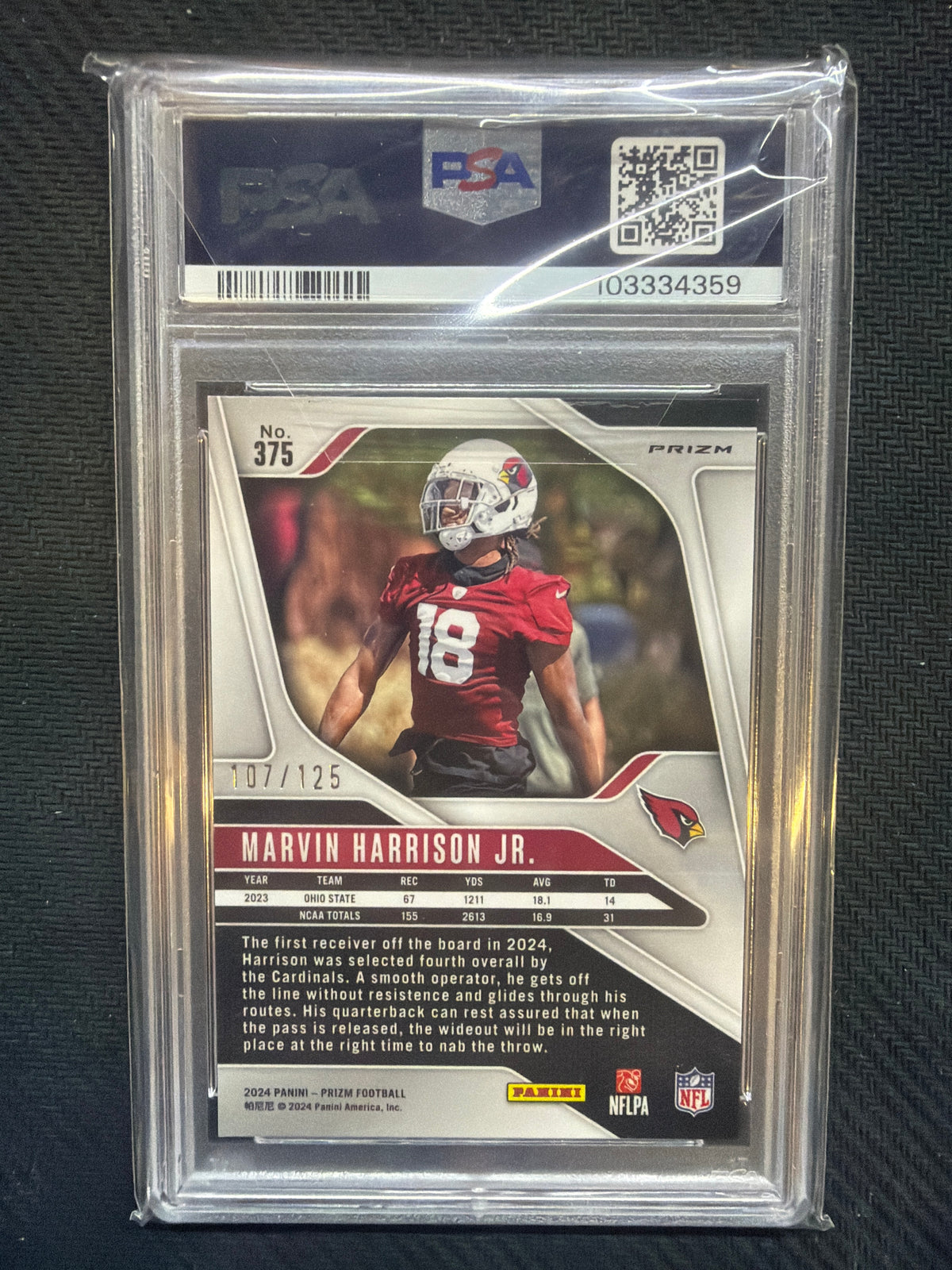 2024 Prizm Marvin Harrison Purple /125 Rookie PSA 9 359 Cardinals