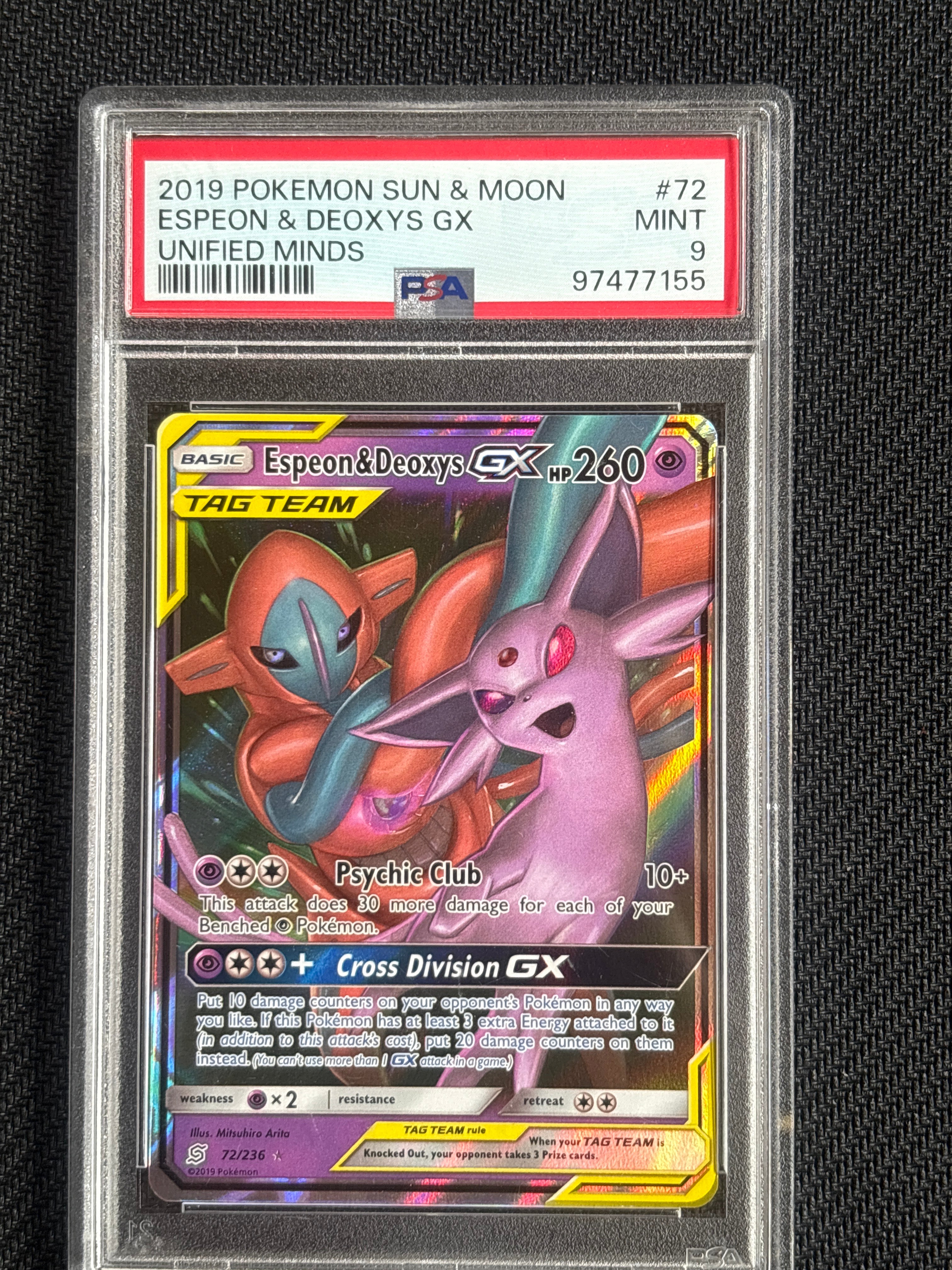 2019 Espeon & Deoxys GX 72 PSA 9