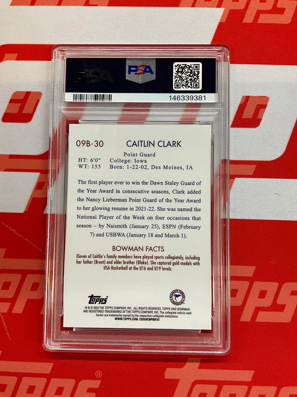 2022 Bowman U Caitlin Clark 09 PSA 9