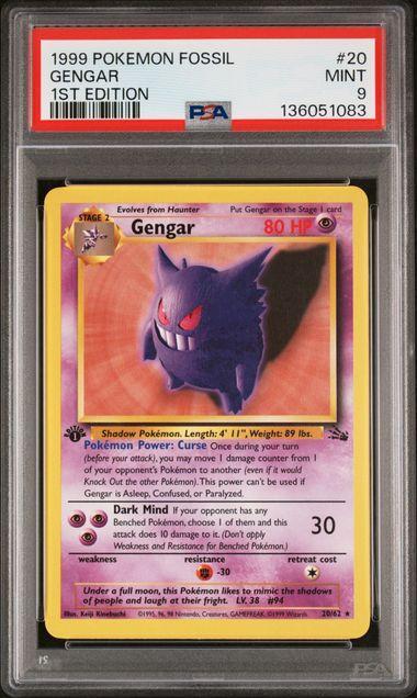 1999 Pokemon Fossil Gengar 20 1st Edition PSA 9