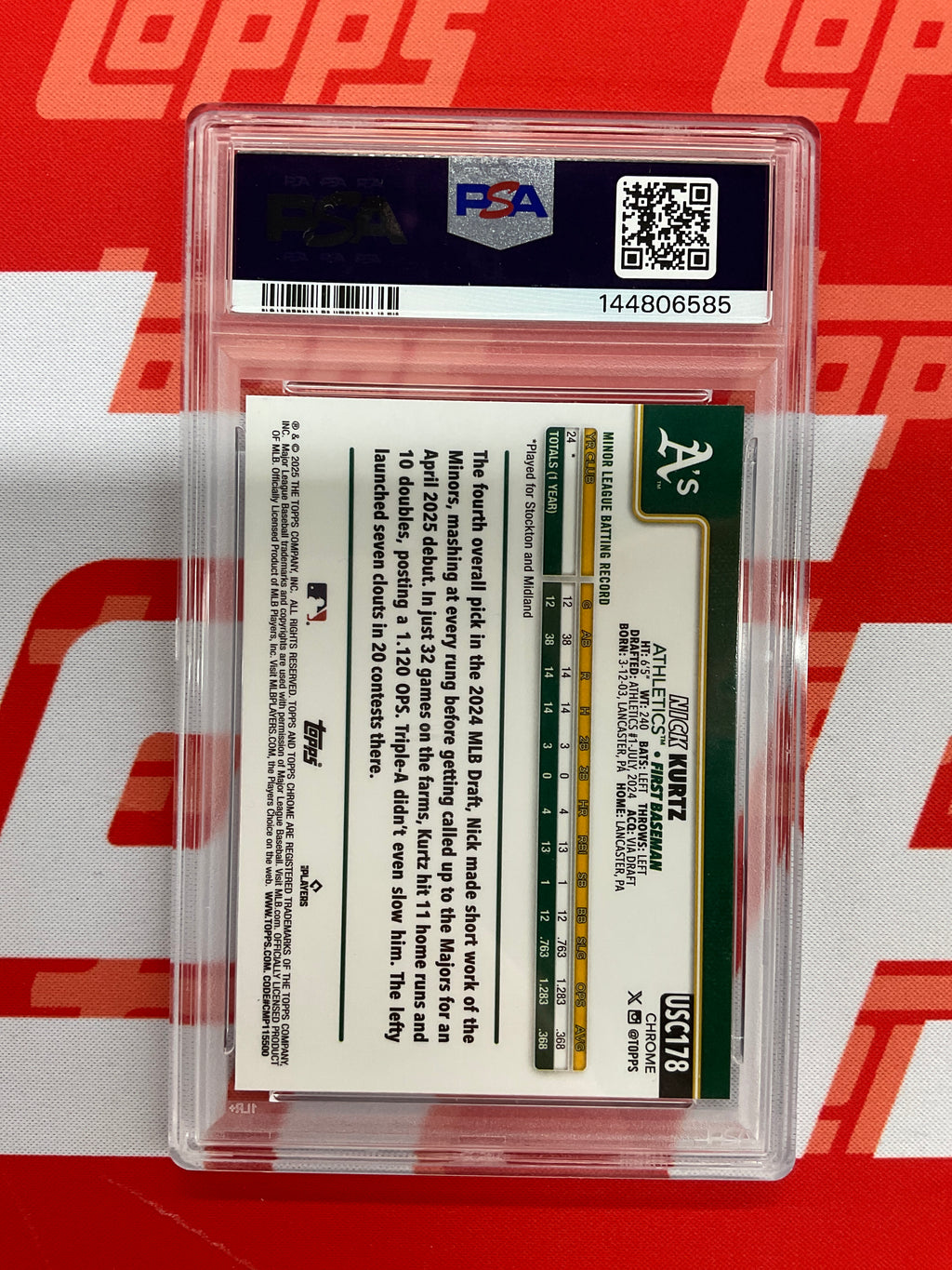 2025 Topps Chrome Update Nick Kurtz Rookie PSA 10 A's