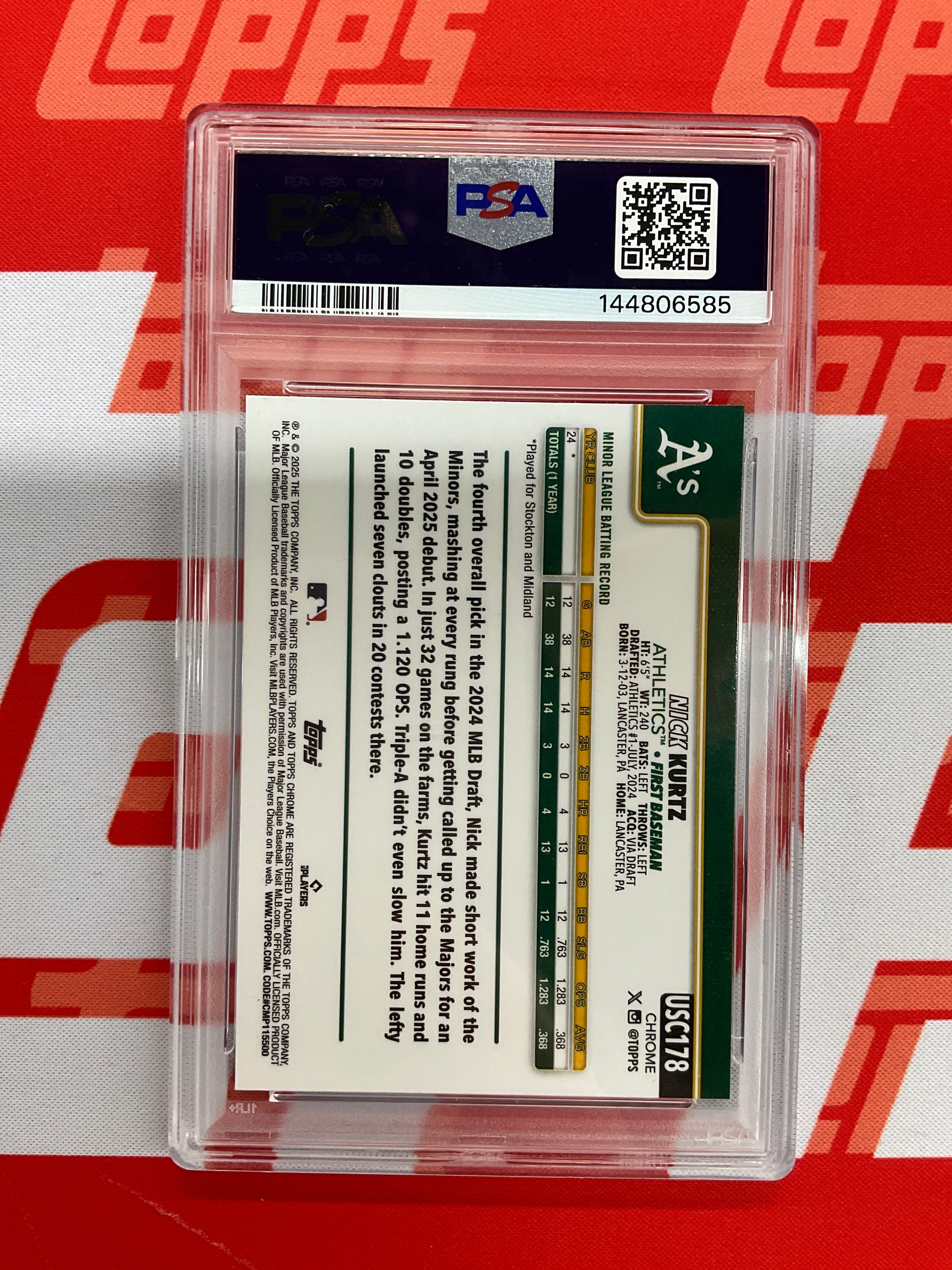 2025 Topps Chrome Update Nick Kurtz Rookie PSA 10 A's