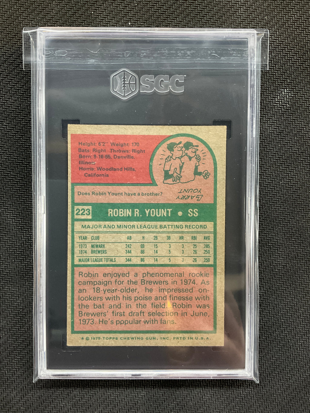 1974 Topps Robin Yount #223 SGC 5.5 Brewers