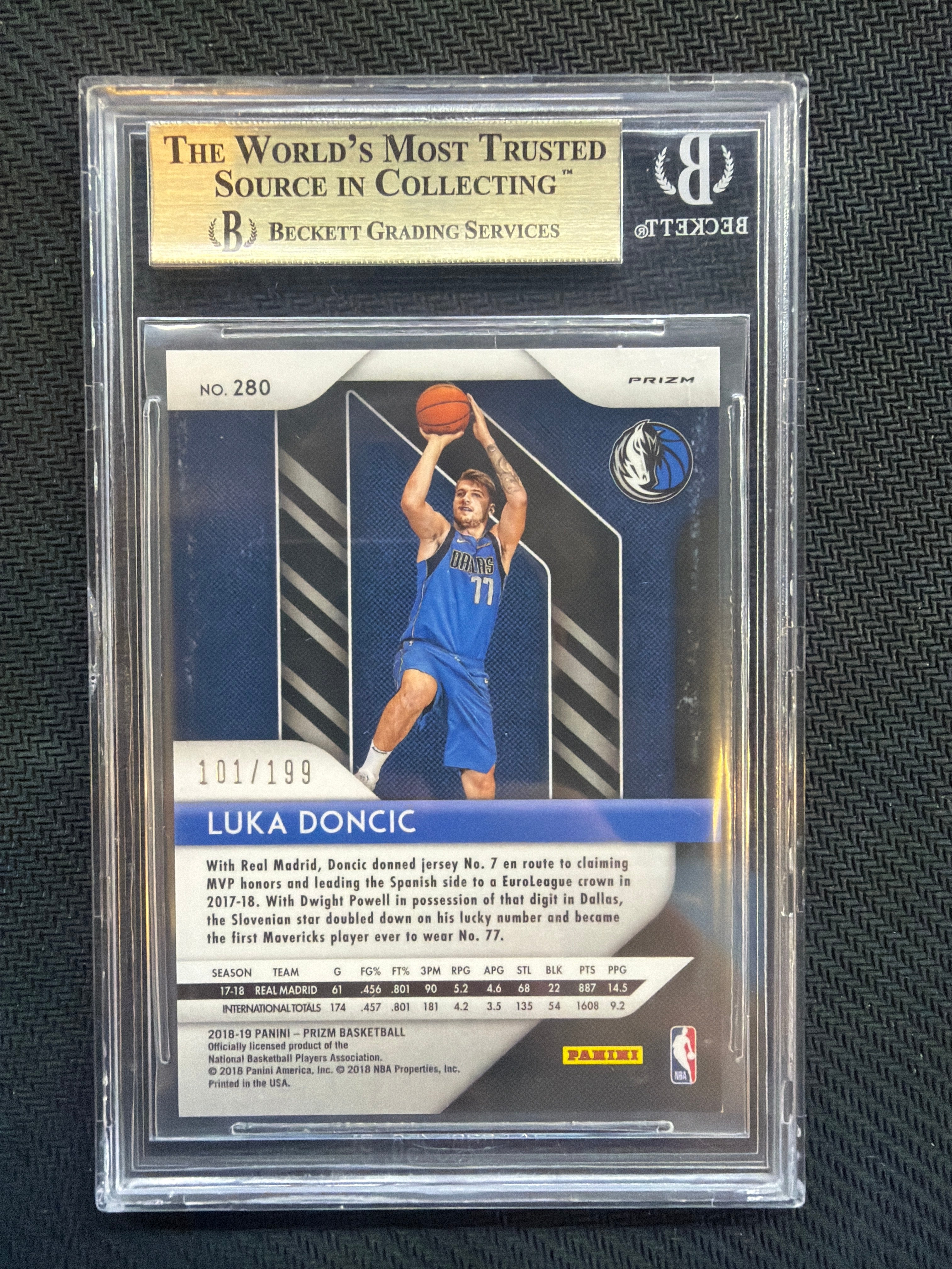 2018 Panini Prizm Blue Prizm Luka Doncic #280 /199 BGS 9.5 Mavericks