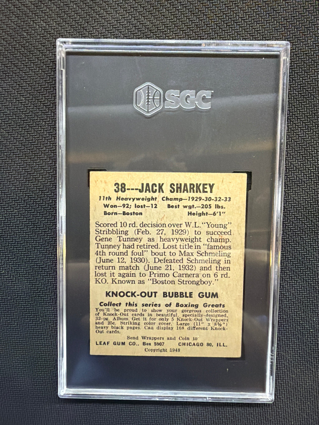 1948 Leaf Gum Co. Boxing #38 Jack Sharkey SGC 4.5