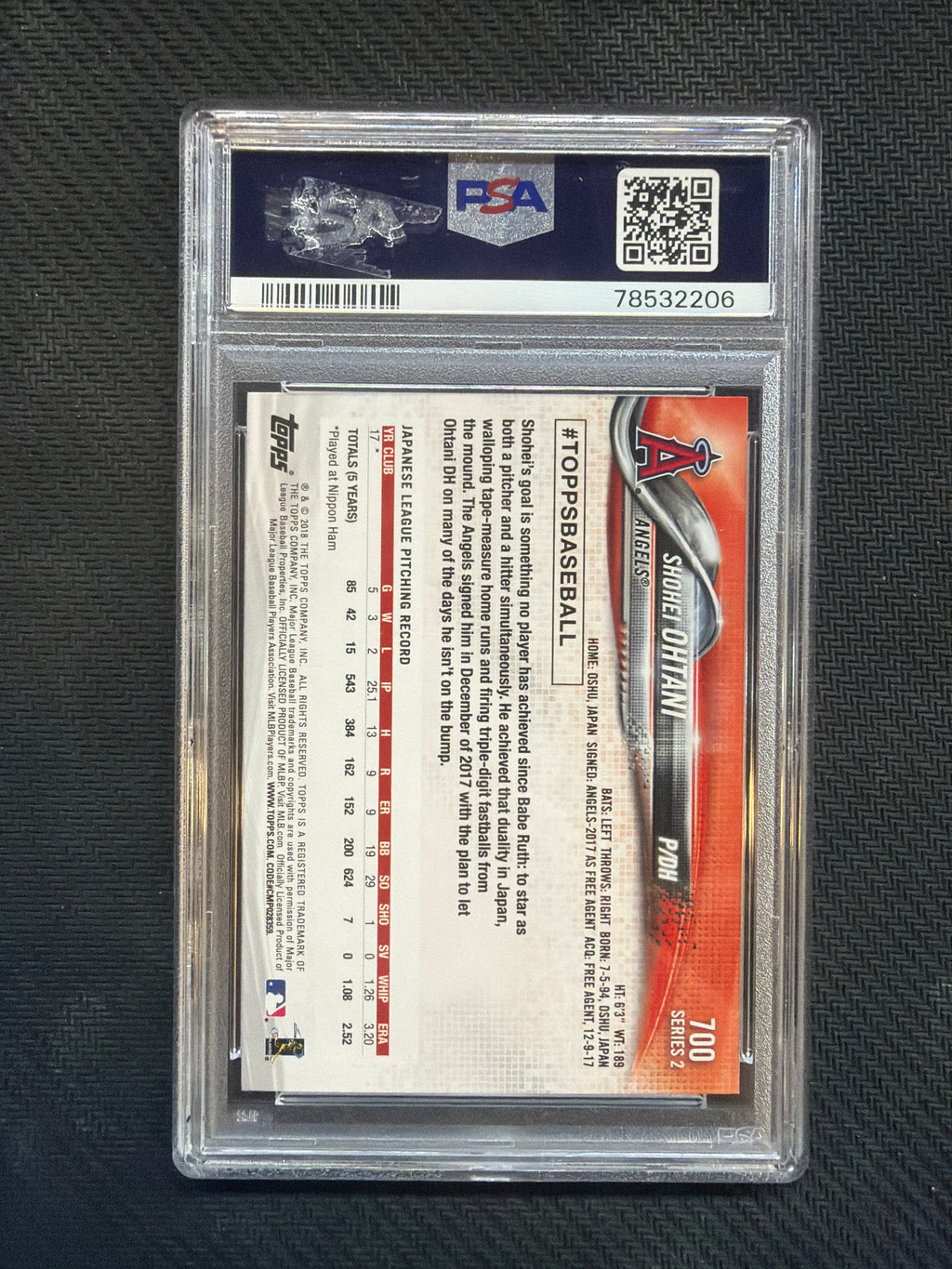 2018 Topps Shohei Ohtani Pitching PSA 10