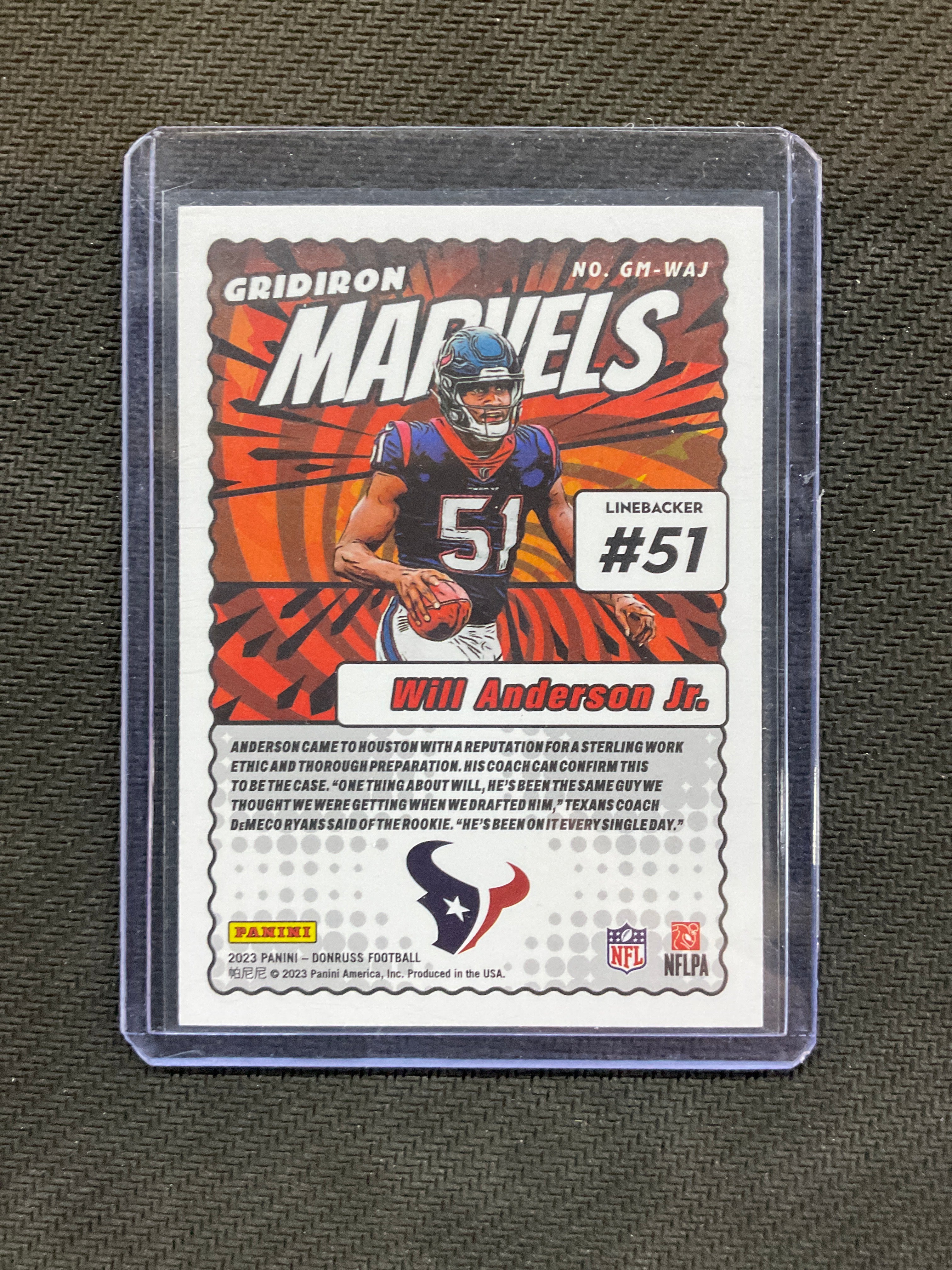 2023 Donruss Will Anderson Jr. Rookie Gridiron Marvels Case Hit