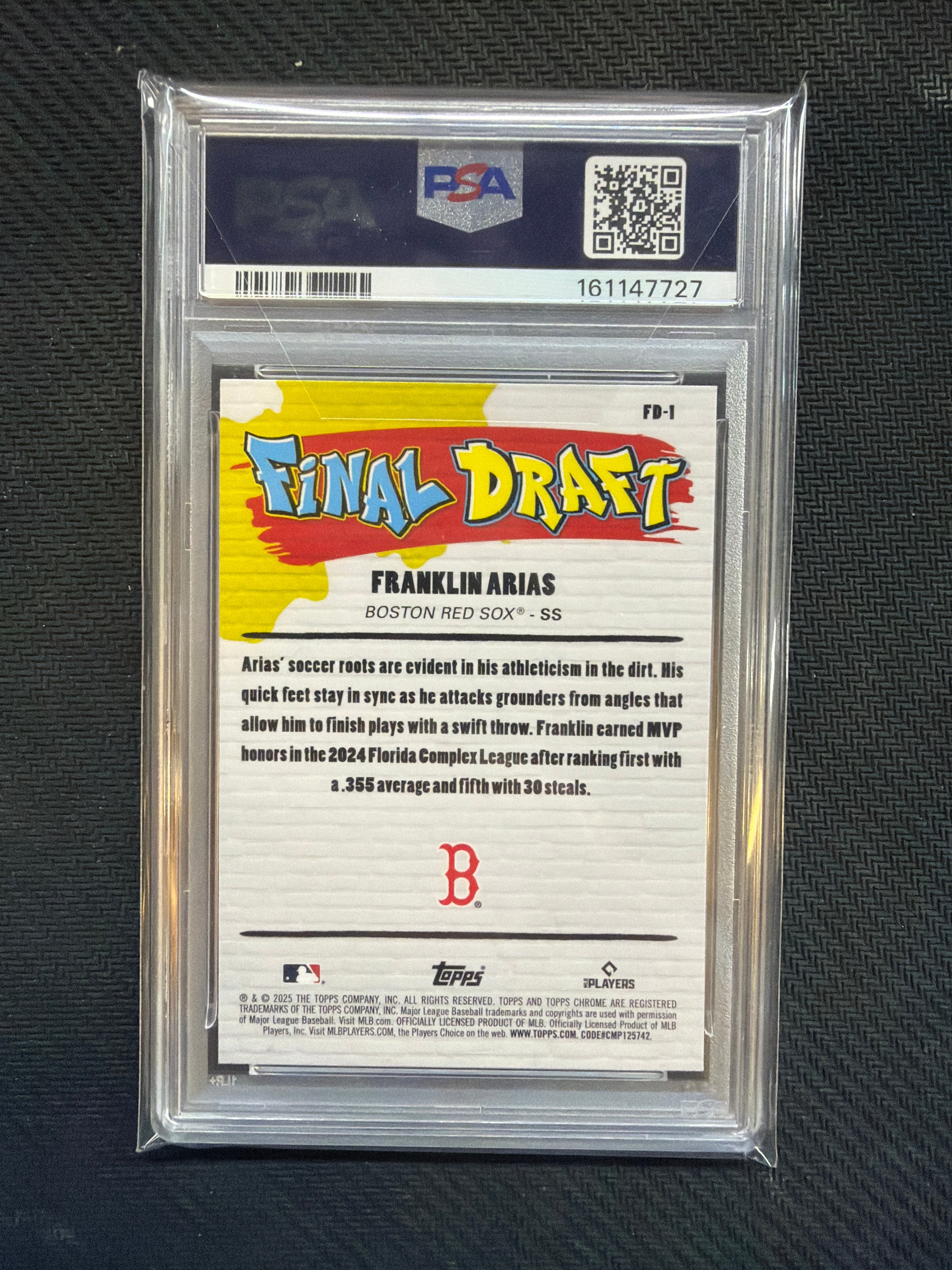 2025 Bowman Draft Franklin Arias Final Draft PSA 9 Red Sox