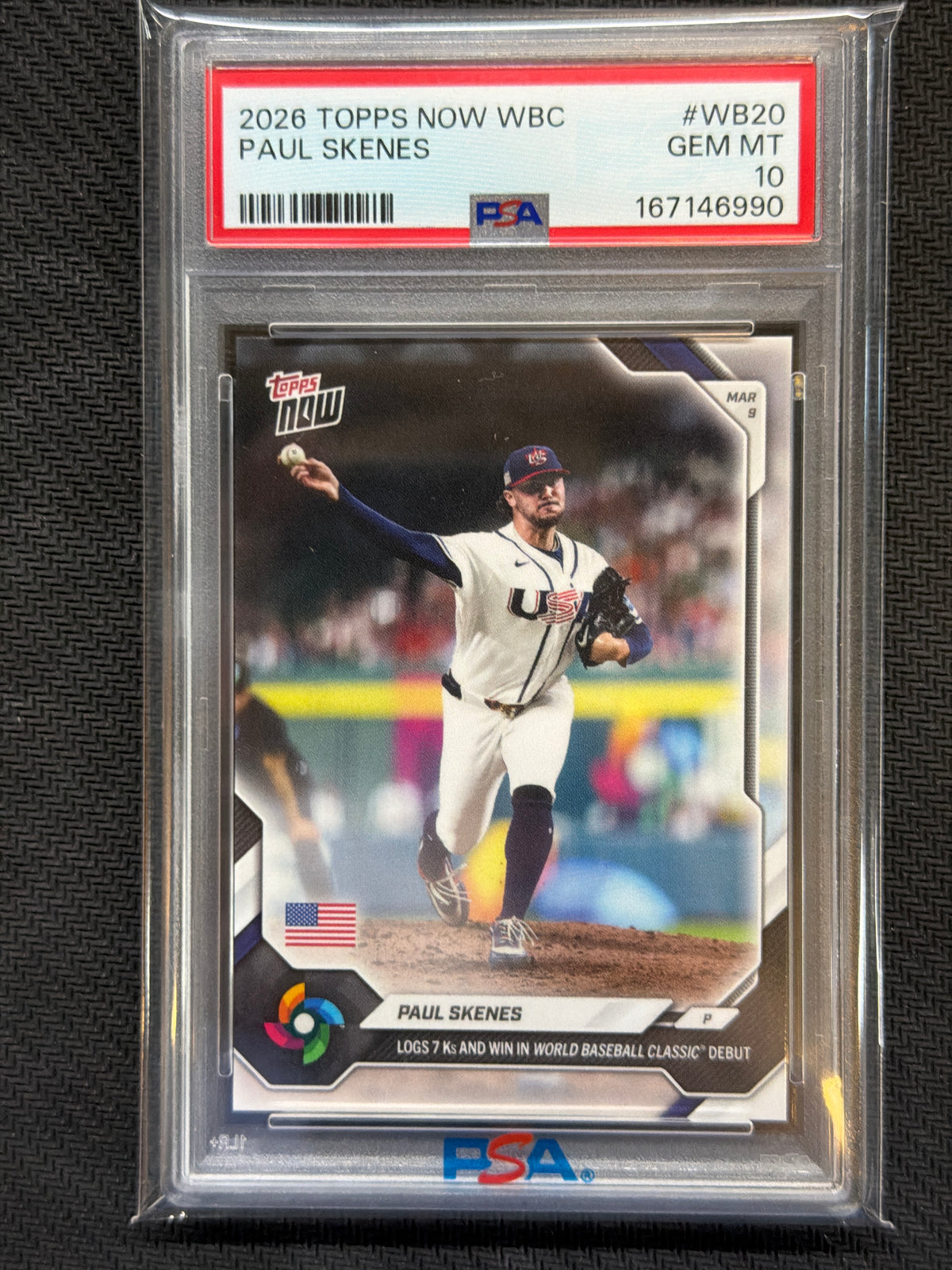 2026 Topps Now WBC Paul Skenes #WB20 7 Ks PSA 10 990