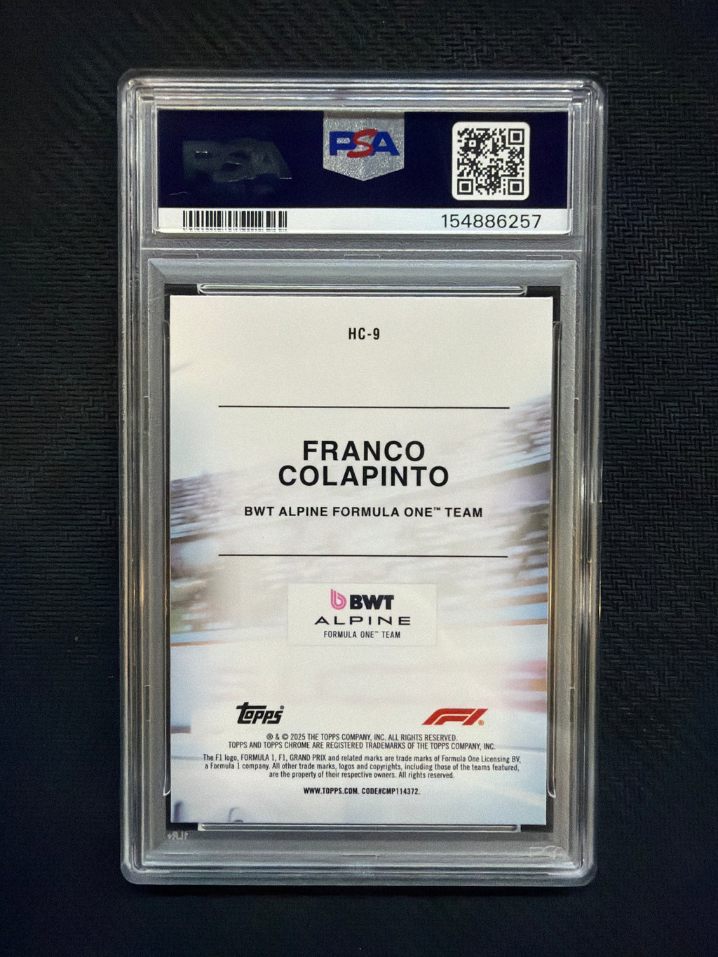 2025 Topps Chrome F1 Franco Colapinto Helmet Collection PSA 9