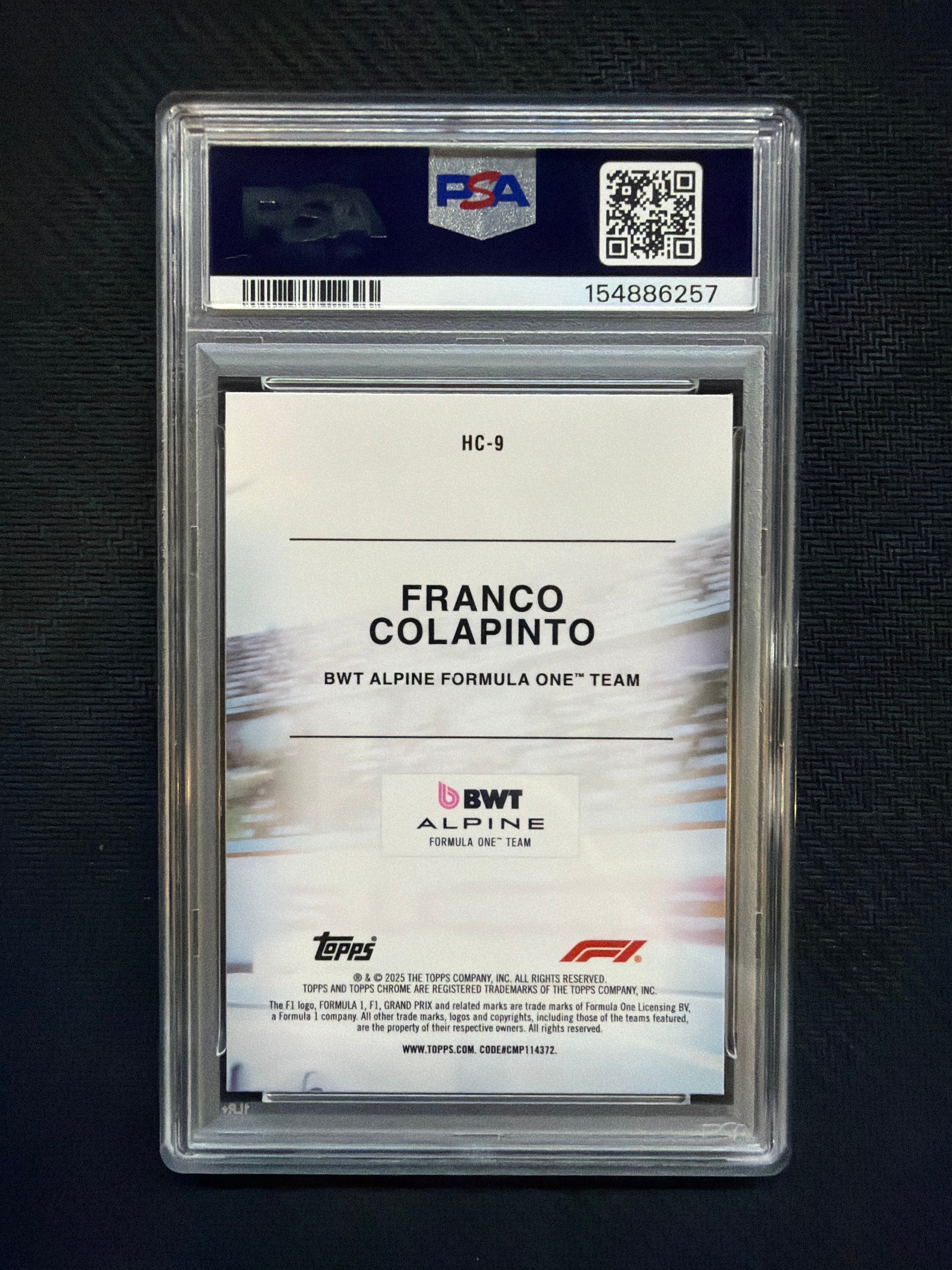 2025 Topps Chrome F1 Franco Colapinto Helmet Collection PSA 9