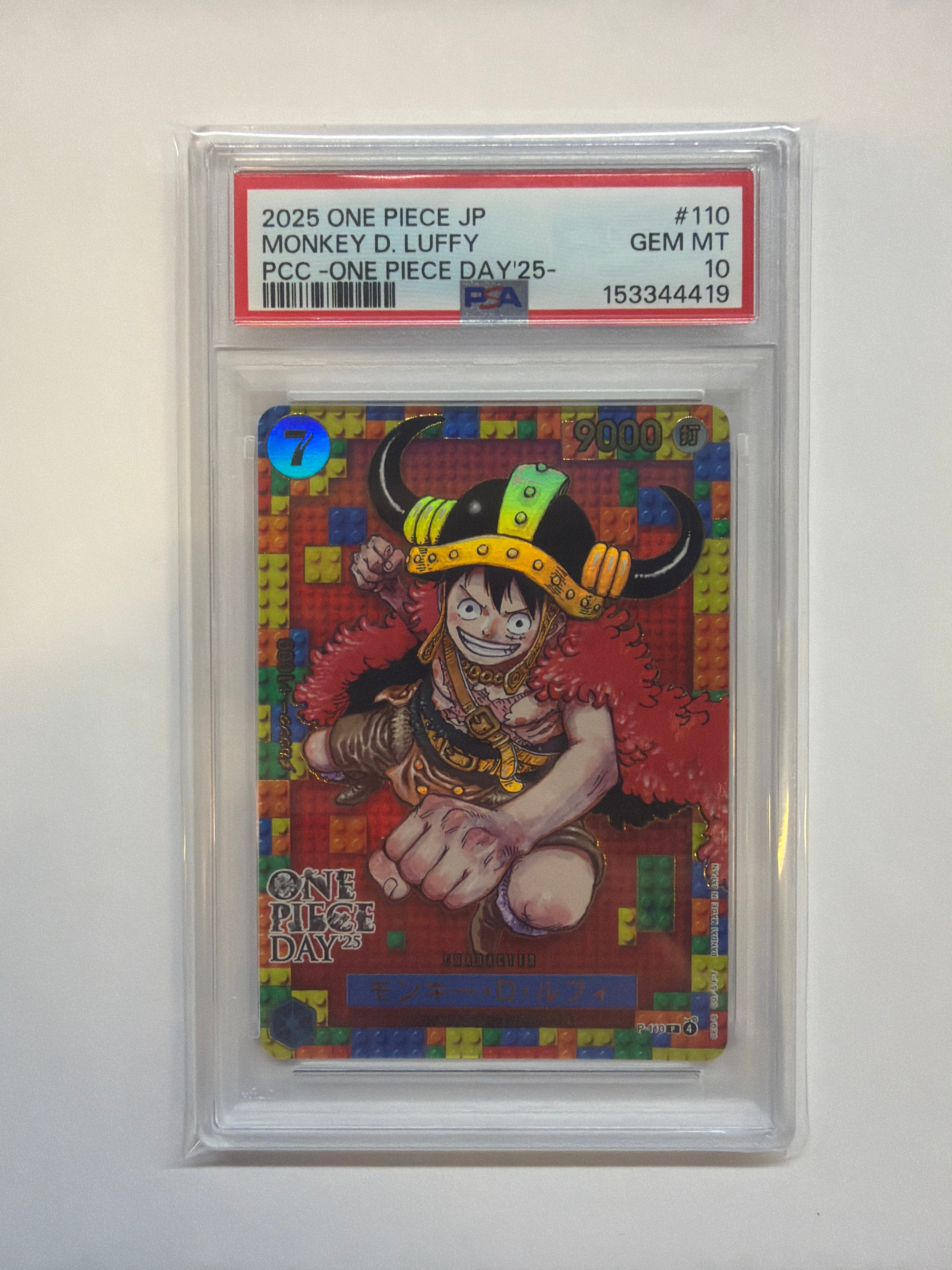 2025 ONE PIECE JP PCC MONKEY D LUFFY P-110 DAY 25 ELBAF PROMO PSA 10 419