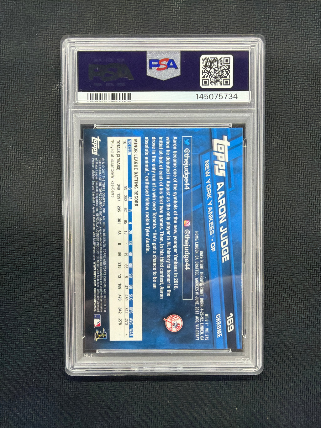 2017 Topps Chrome Aaron Judge Rookie PSA 10 Yankees