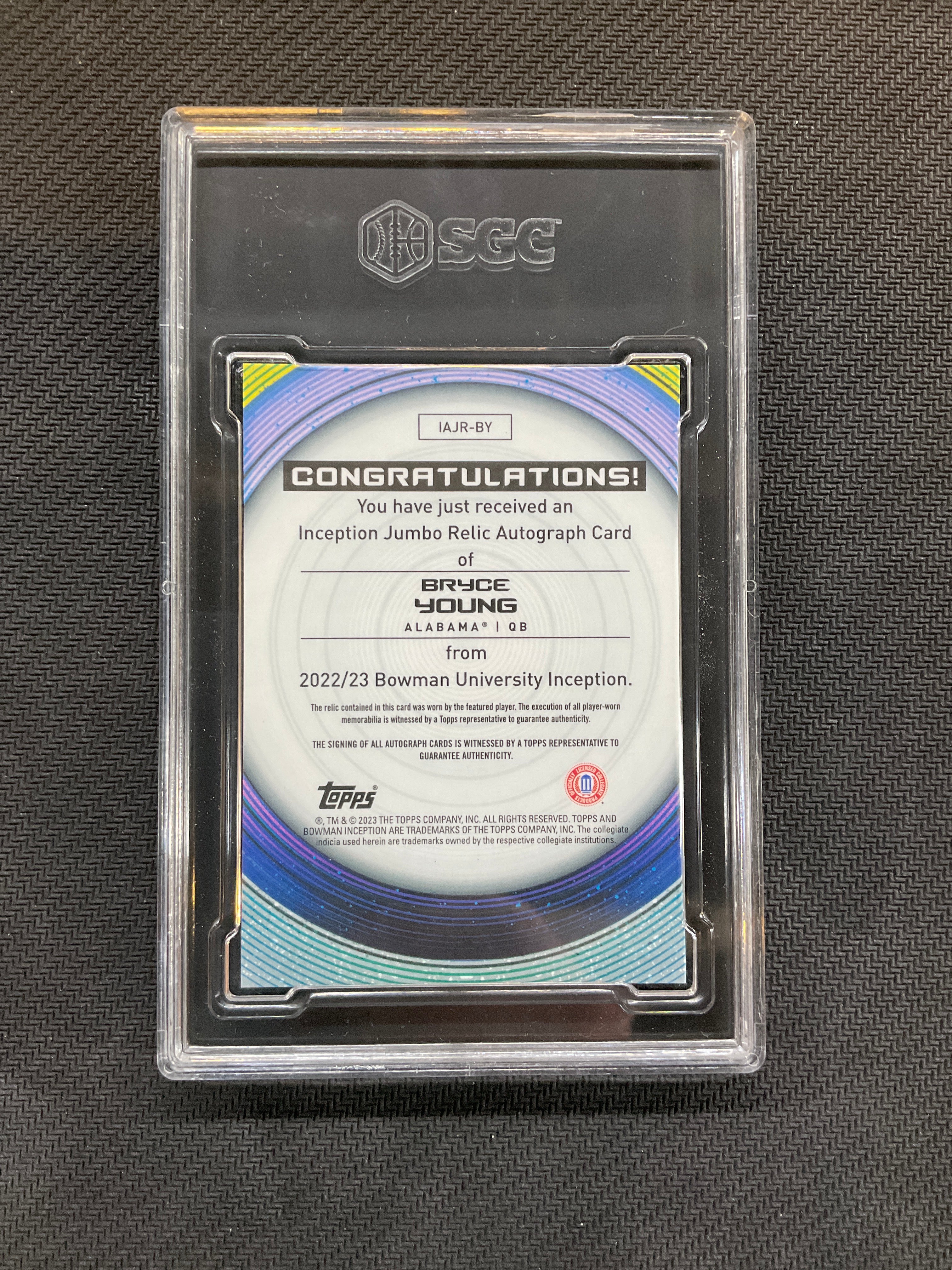 2022-23 Bowman Inception Bryce Young Patch Auto Orange /25 SGC 9.5 10 Alabama