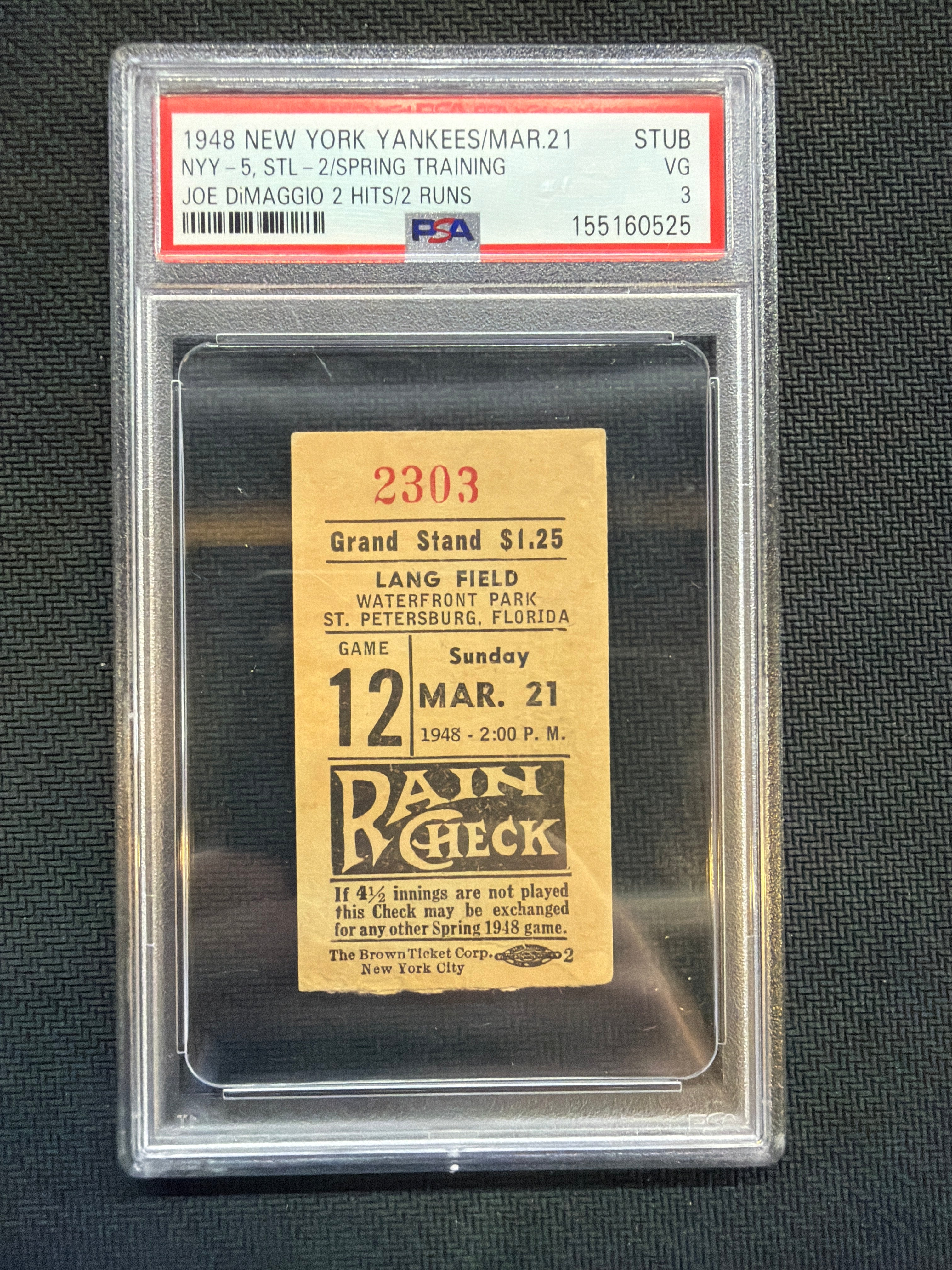 1948 Ticket Stub New York Yankees VS STL. Joe DiMaggio 2 Hits 2 Runs PSA 3 525