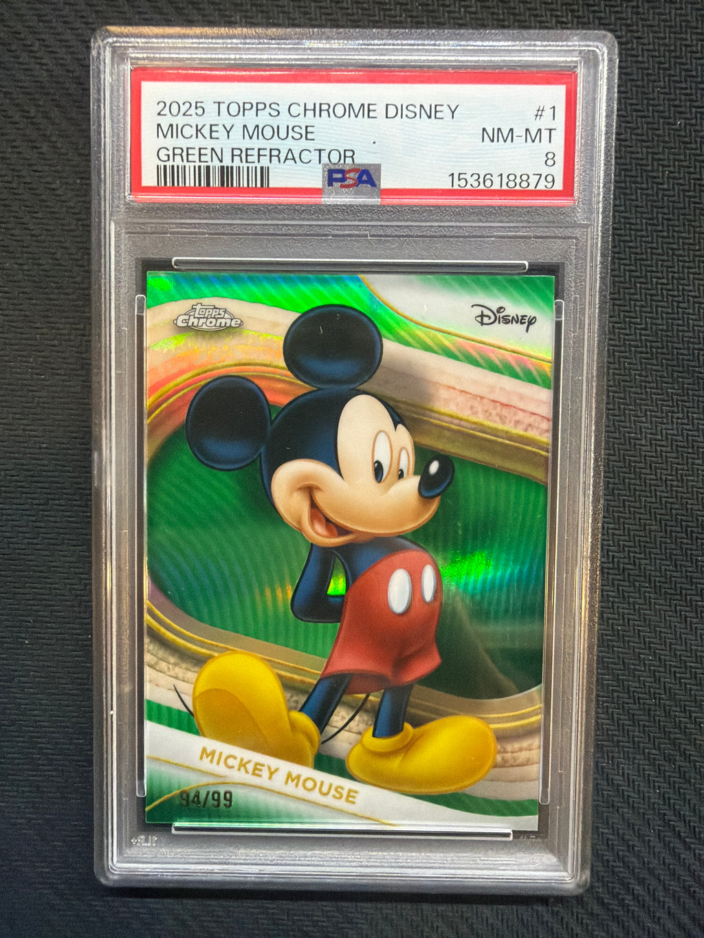 2025 Topps Chrome Disney Mickey Mouse Green /99 PSA 8 879